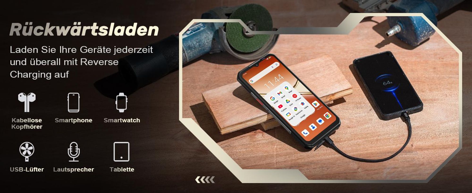 OUKITEL WP55 Pro 5G Android 15 Outdoor Handy 48GB+512GB/2TB 108MP+32MP 11000mAh/33W 6,6" FHD+ 120Hz Outdoor Smartphone IP68/NFC/OTG/GPS, Schwarz