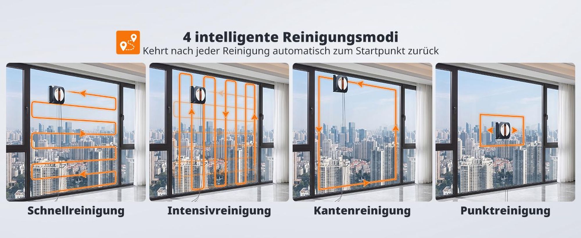 AIRMSEN Fensterputzroboter, 3400 Pa Saugkraft, 6 Sprühdüsen, 180 ml Wassertank, 4 Schwimmwischer, 4 Reinigungsmodi, geräuscharmer Glasreiniger