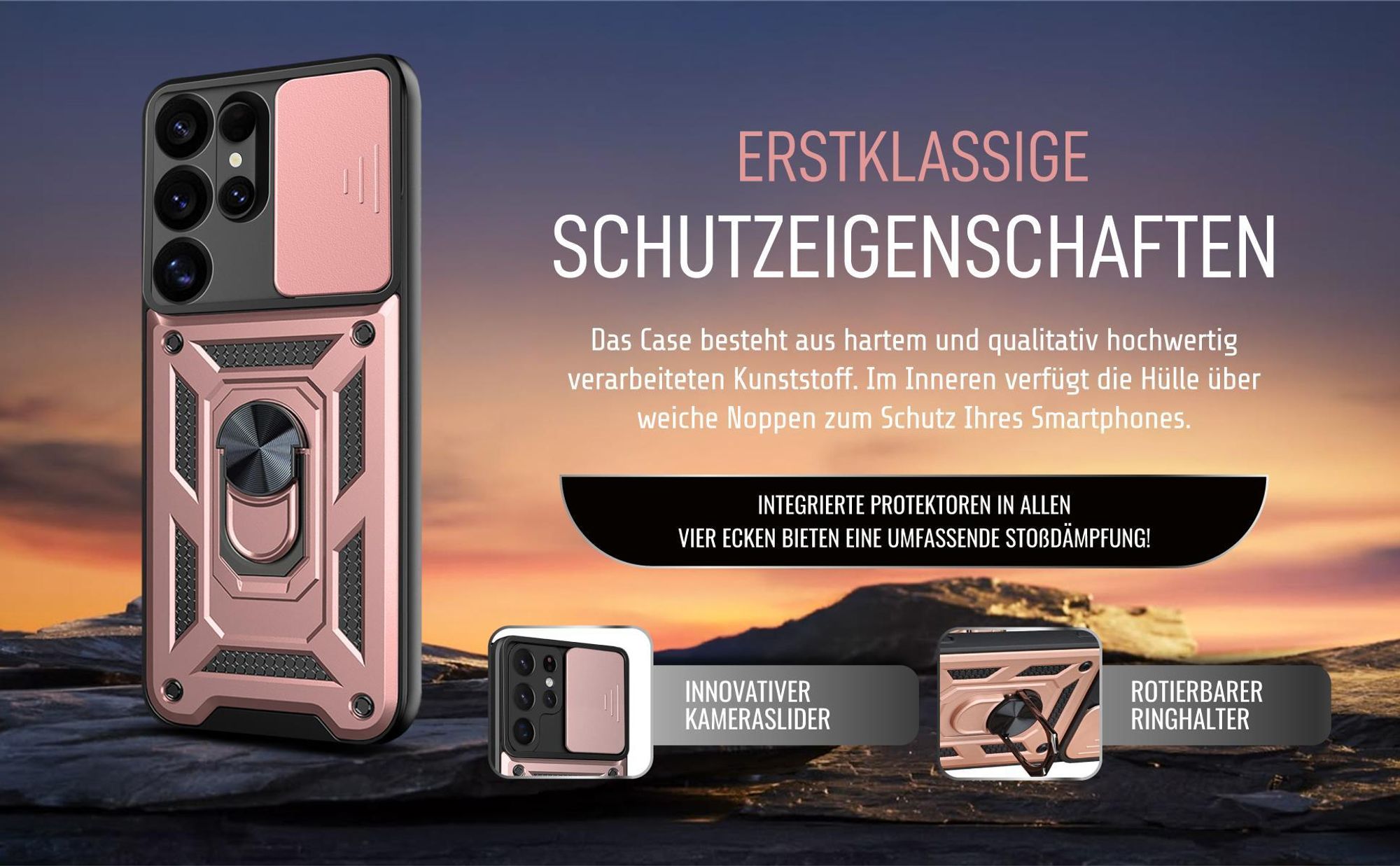 Handycase in Rosegold für Samsung Galaxy S25 Ultra mit Ringhalter