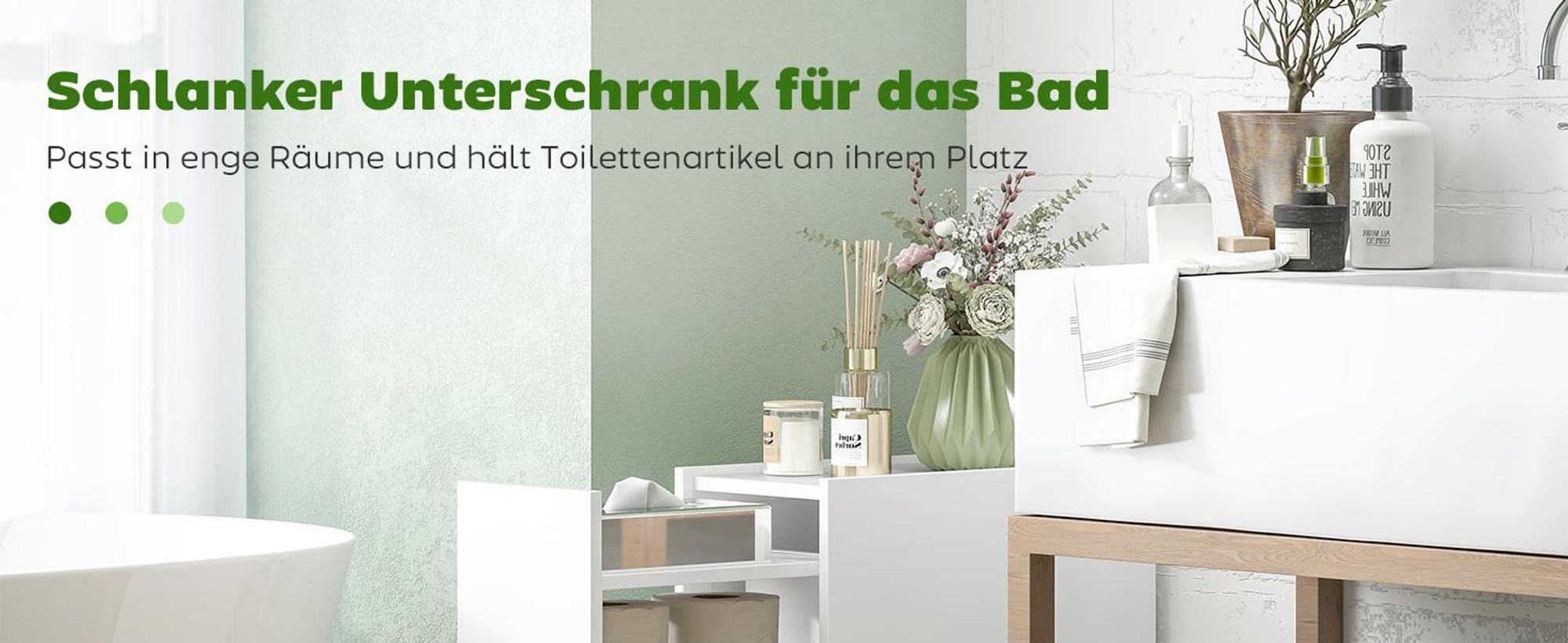 HOMCOM Nischenschrank Schmaler Badezimmerschrank mit tiefer Schublade, Rad Weiß