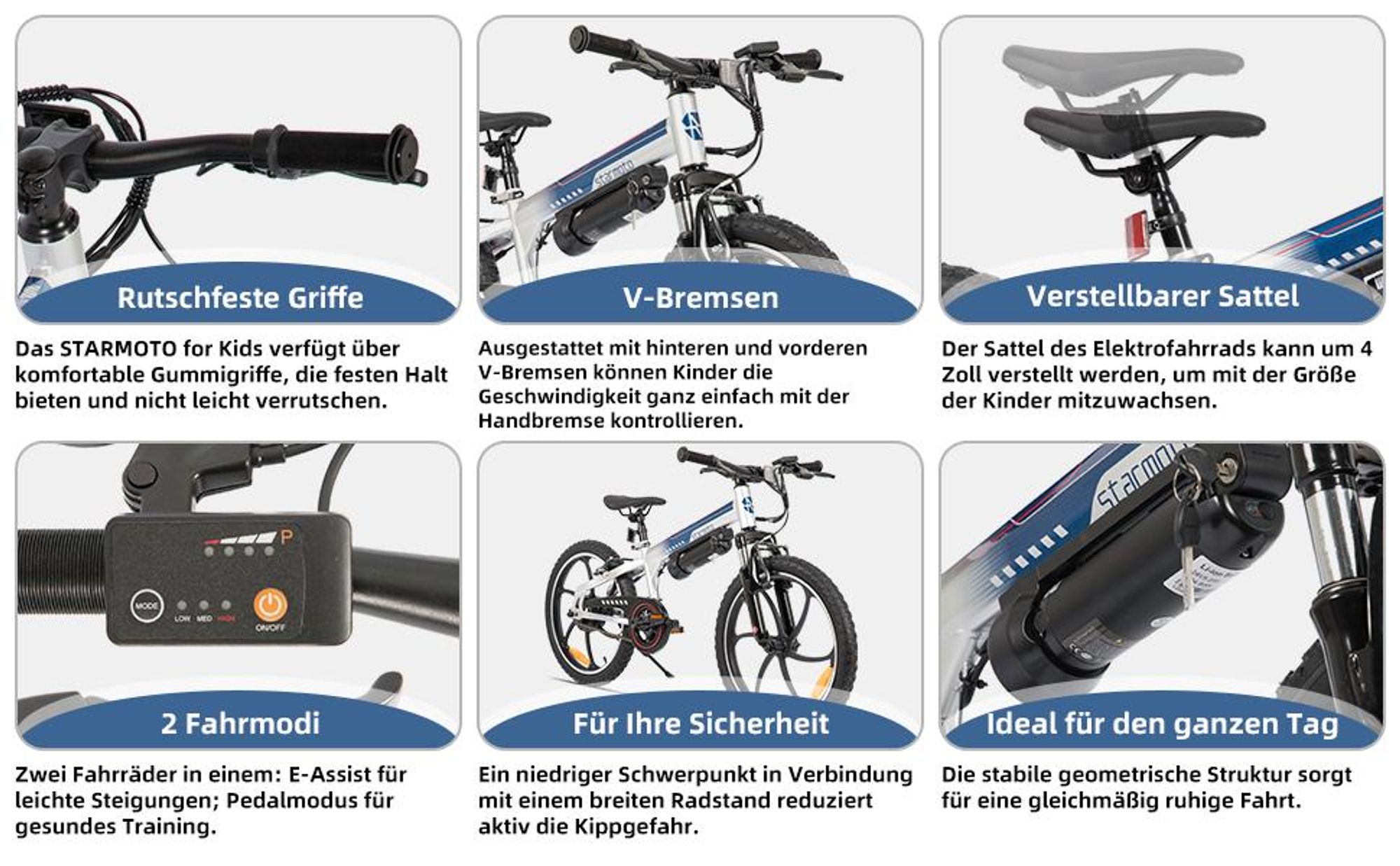 Elektrofahrrad Kinder 20 Zoll, Kinder E-Bike 250W bürstenloser Motor, Elektro Fahrrad Junge Mädchen neutral, E-Fahrrad mit herausnehmbarem