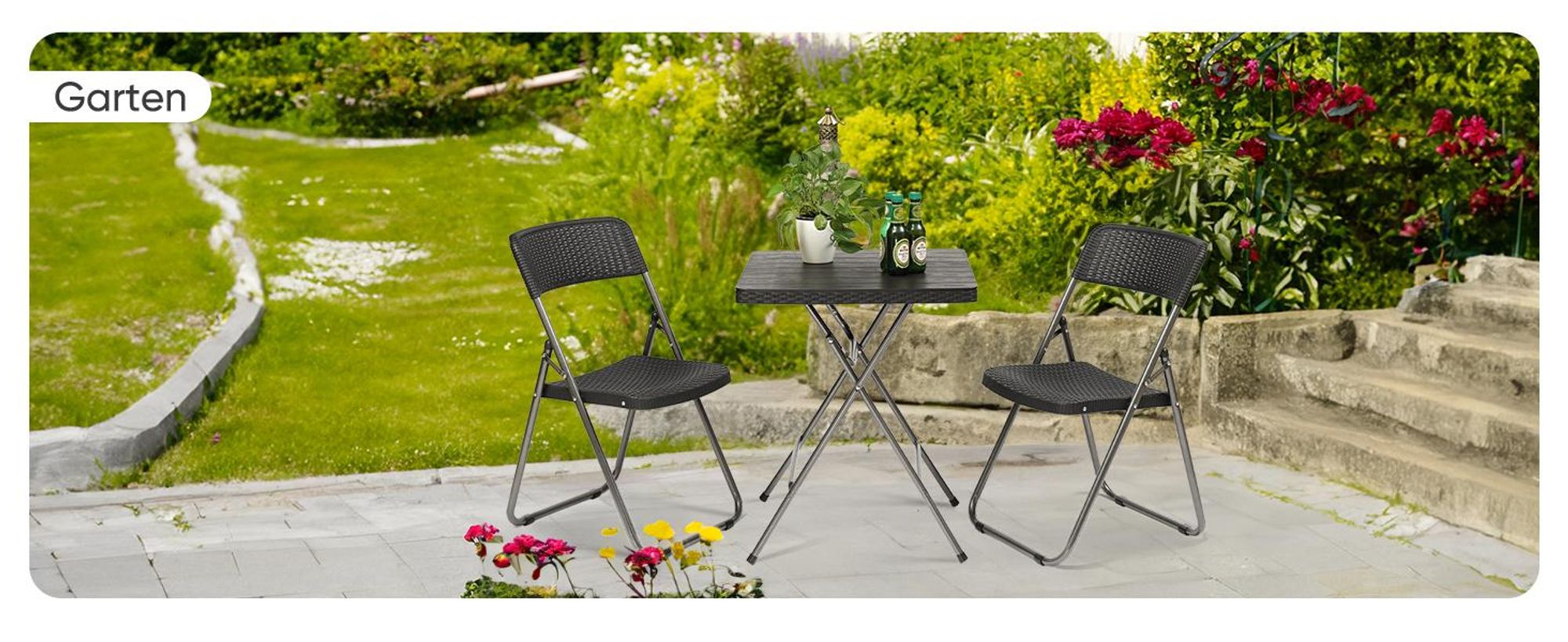 Sekey Poly-Rattan Bistro-Set 3 set Balkonset Klappmöbel Klappstuhl Schwarz