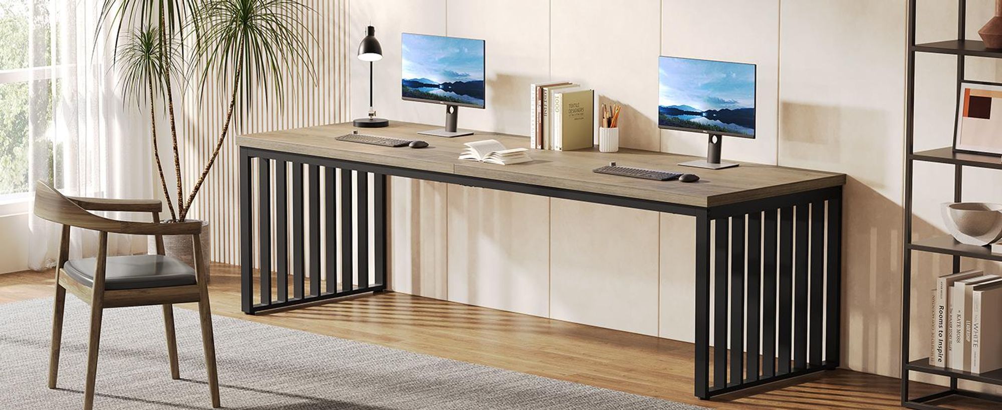 Tribesigns 180 cm Schreibtisch, großer Computertisch PC Tisch Bürotisch mit robustem Metallgestell, Arbeitsstation für Home Office, Grau (ohne Stuhl)
