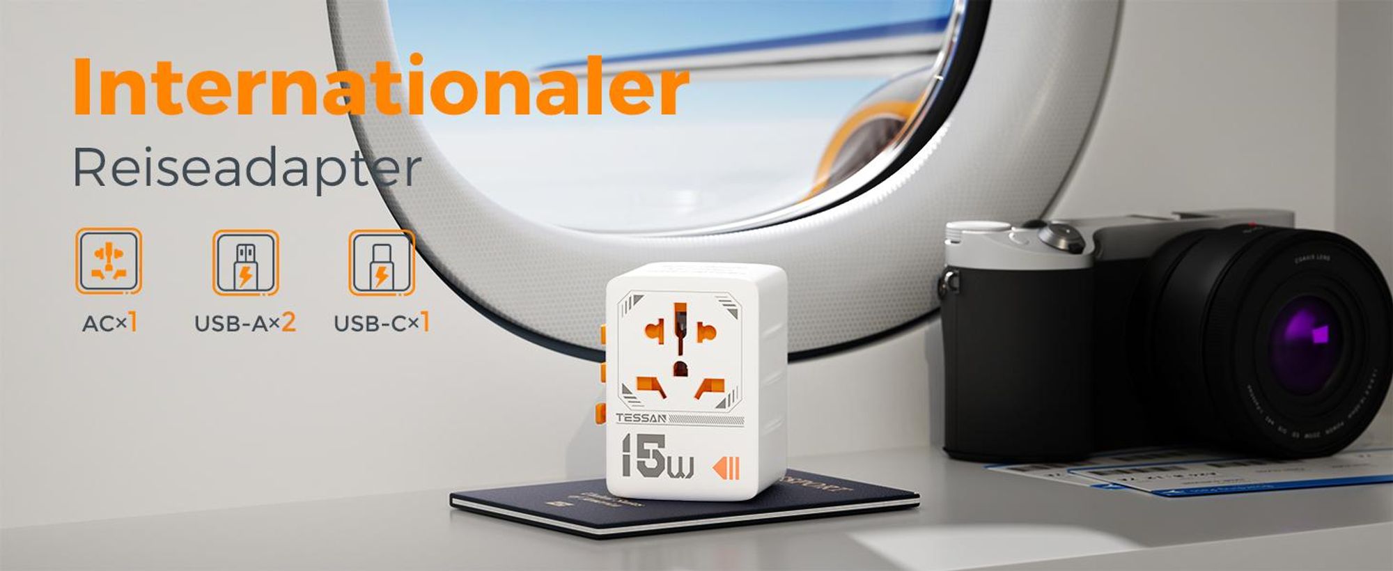 TESSAN Reiseadapter Weltweit Universal Reisestecker mit 1 USB C und 2 USB A Internationaler Steckdosenadapter