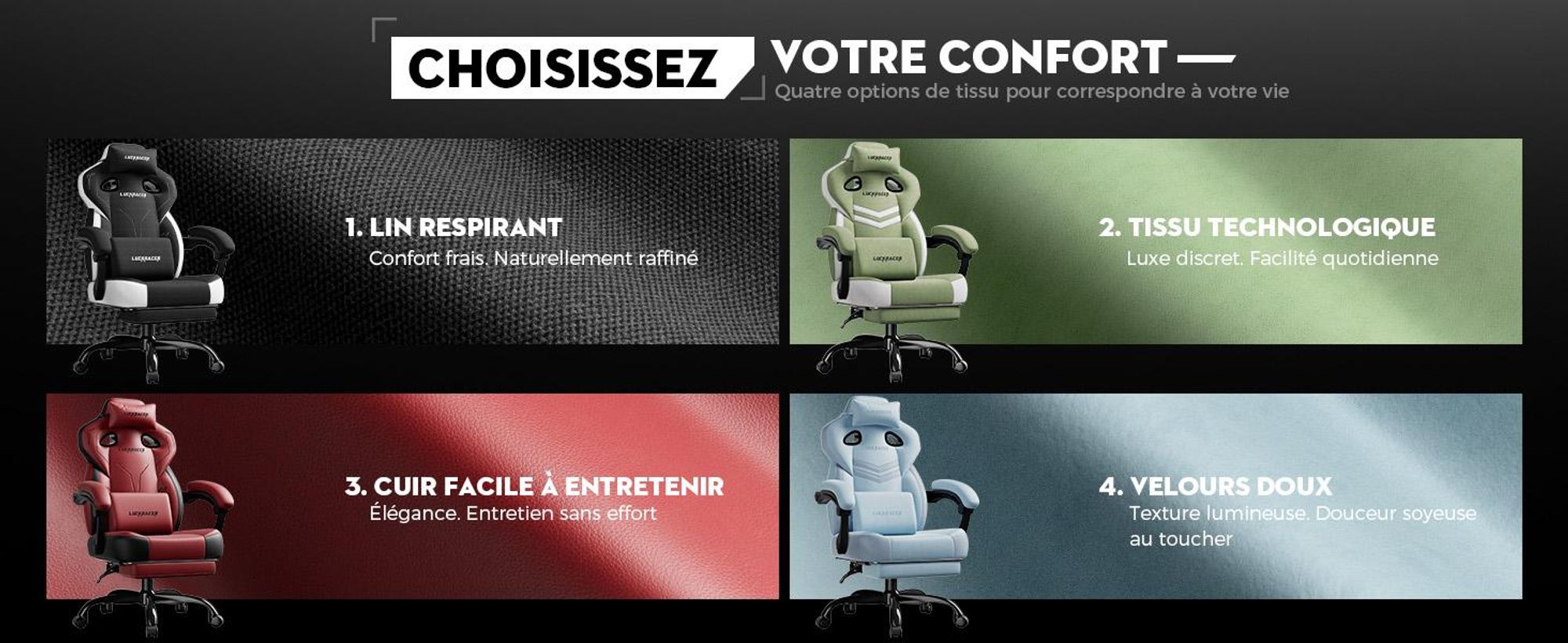 Chaise de jeu GTPLAYER Fauteuil de jeu ergonomique Chaise de bureau PC Gamer Racing chaise en tissu, coussin d'assise en plumes avec repose-pieds noir