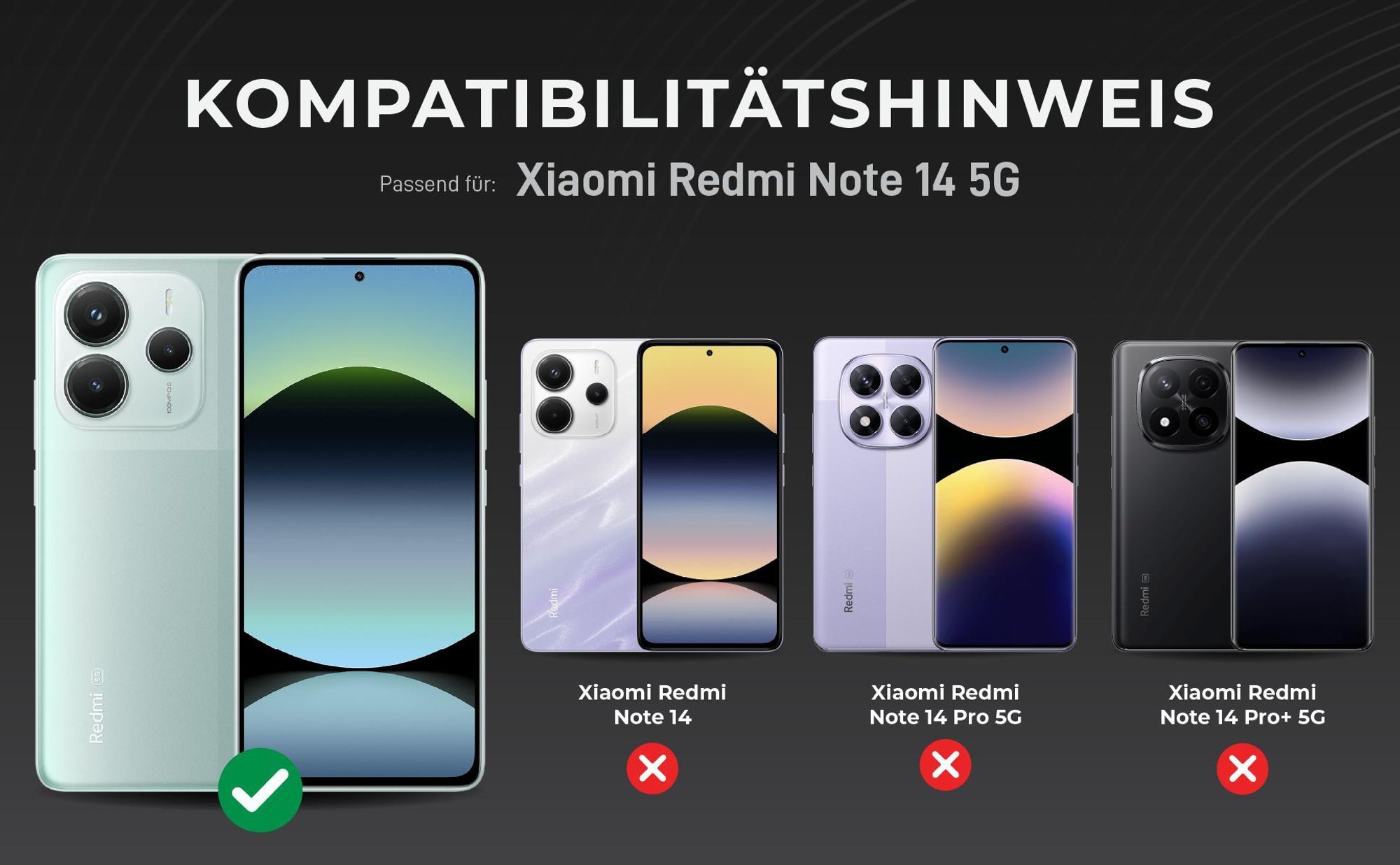 Kompatibilitätshinweise Kameraglas für Xiaomi Redmi Note 14 5G