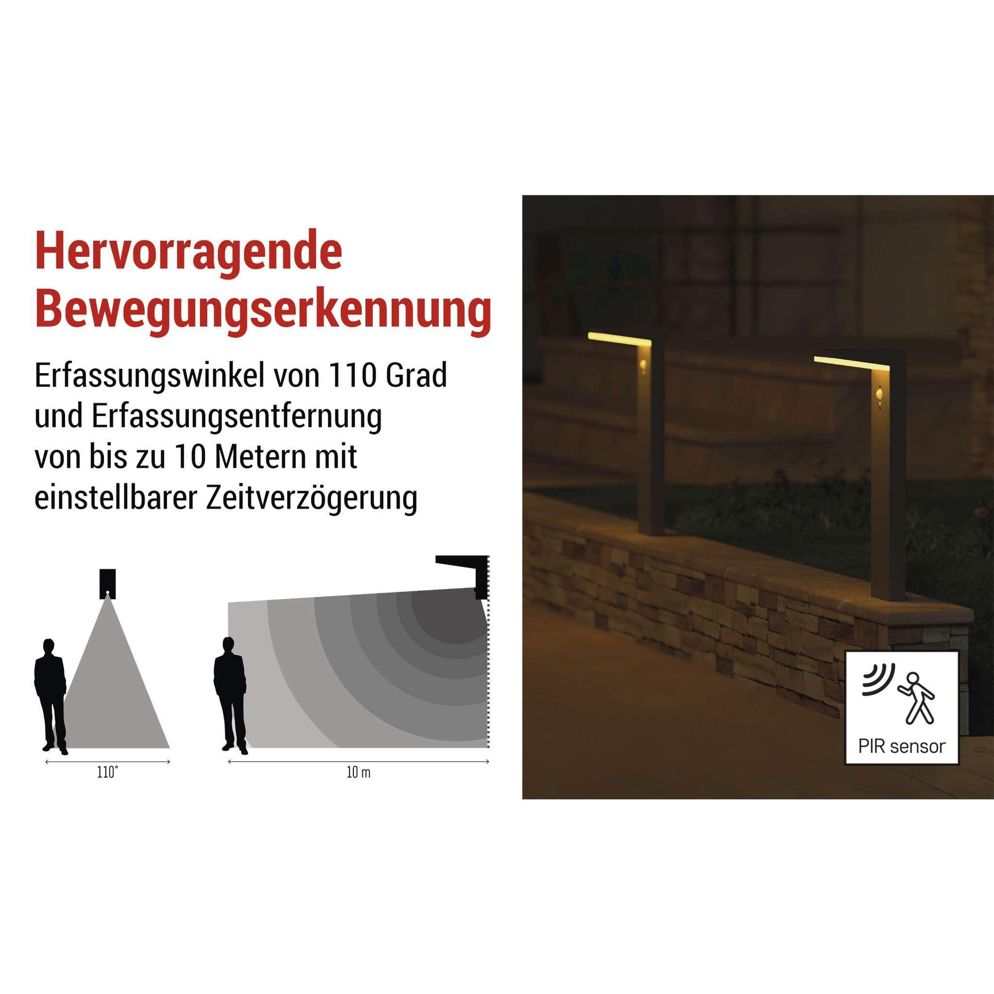 EMOS Solar LED-Stehleuchte VEREA mit Bewegungsmelder für Garten, wasserdichte Wegeleuchte,  460lm, Warmweiß, aus Aluminium zur Bodenmontage, ZGK0B4S