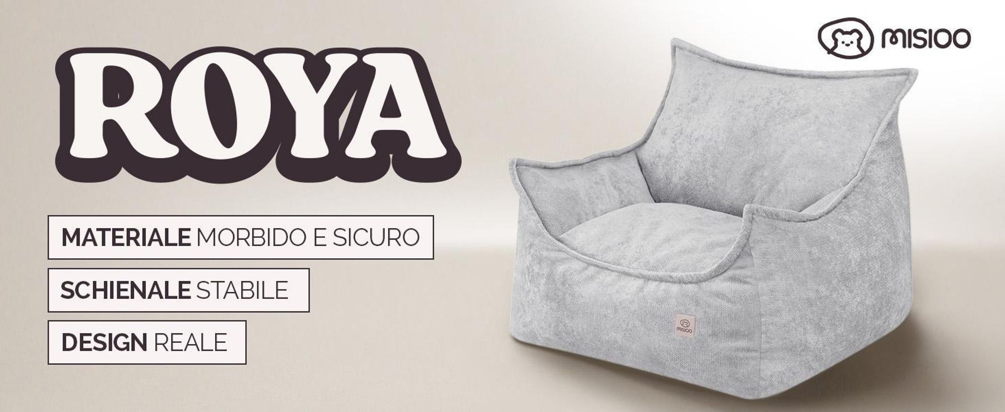 Poltrona per bambini MISIOO Roya Chenille – Poltrona per la cameretta dei bambini, morbido pouf per bambini, divano a sacco da pavimento, cernila di alta qualità, 80x73x58 cm