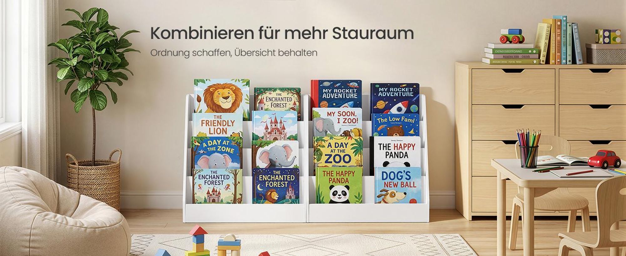 SONGMICS Kinder Bücherregal mit 4 Ebenen, Montessori Regal für Bilderbücher, Leseecke Kinderzimmer, 30 x 60 x 60 cm, weiß