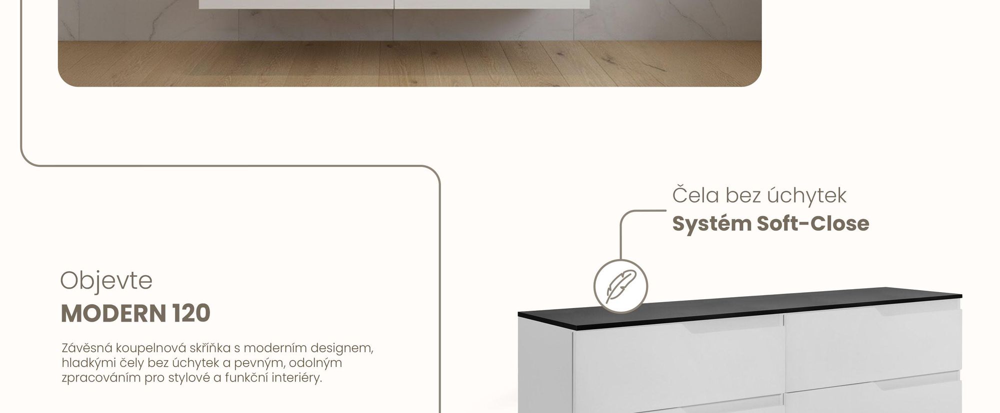 RODAN | Skříňka pod Umyvadlo - Bílá a Černá - 120 cm - S Deskou Stolu - 4 Zásuvky - Závěsné - MDF čela - MODERN