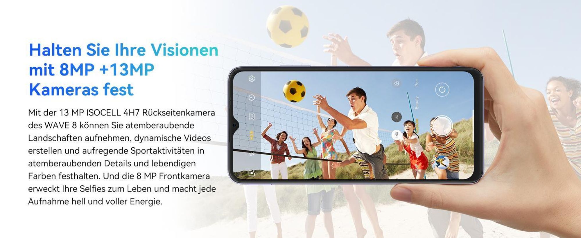 Blackview Wave 8 AI Handy Ohne Vertrag, 6,56" HD+ IPS Display, 12GB+128GB ROM, Octa-Core, 5000mAh, 13MP+8MP, Dual SIM, Face ID,1080P FHD