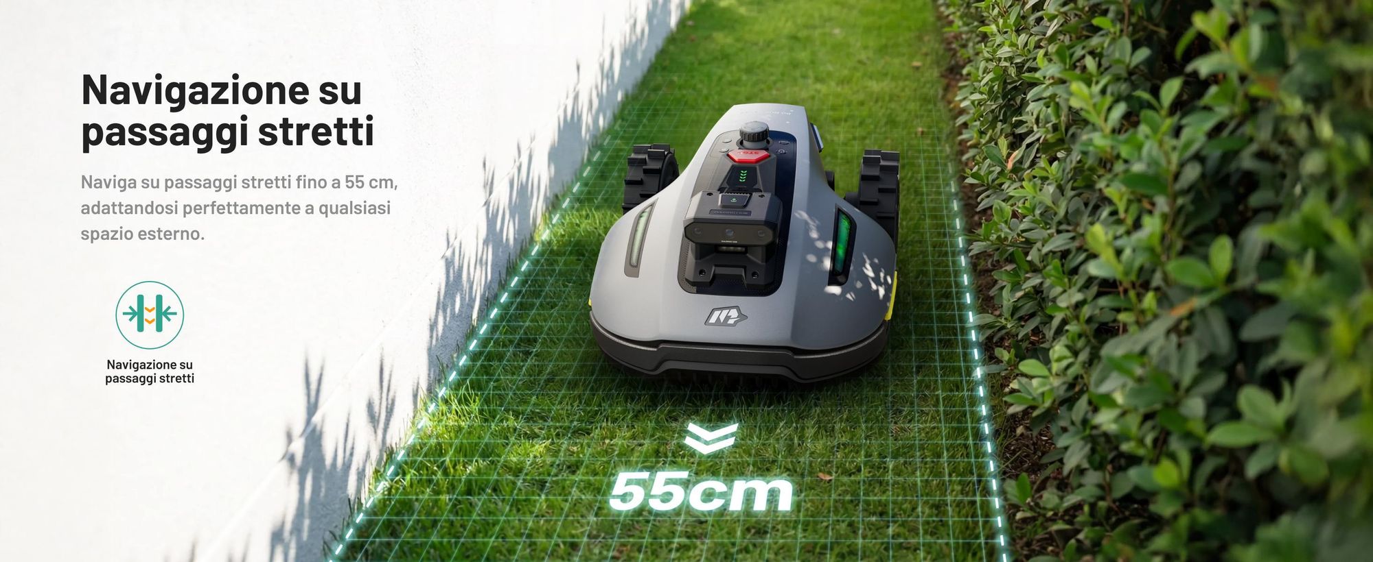 Robot tosaerba Mammotion YUKA Mini 2 800 con garage, senza filo, fino a 800 m², DropMow, mappatura auto, taglio bordi, 4G-Modul, APP