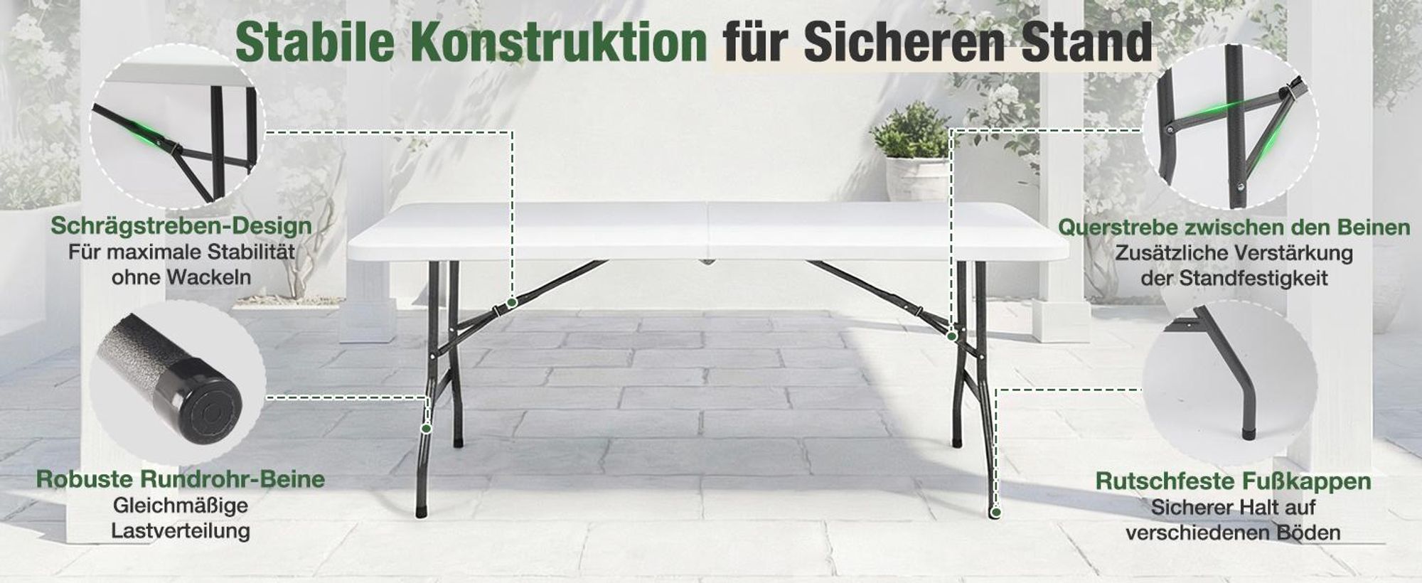 Sekey Buffettisch Klappbar Campingtisch Kunststoff mit Tragegriff, 152x70cm, Weiß