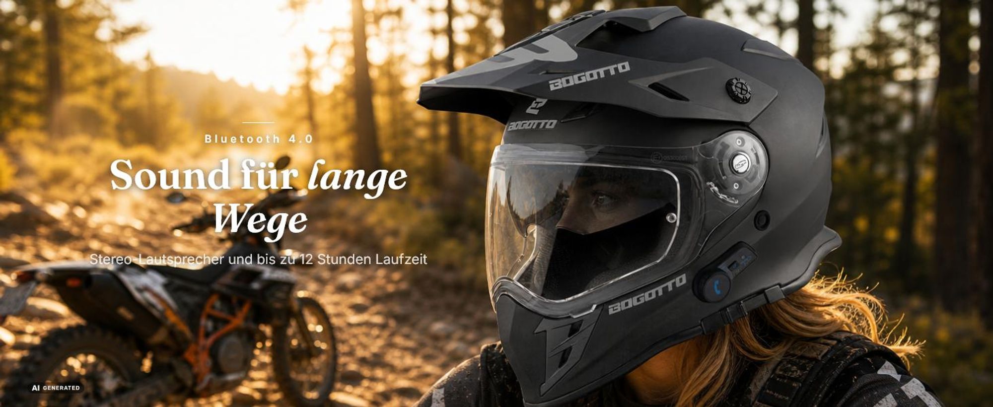 Bogotto H331 BT Bluetooth Enduro Helm, schwarz matt, XS (53/54)