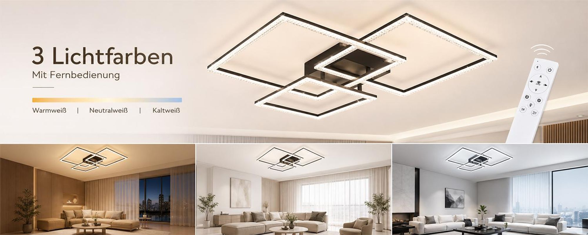ZMH LED plafoniera nero soggiorno lampada dimmerabile 82 W moderno cristallo camera da letto lampada di design interno con telecomando