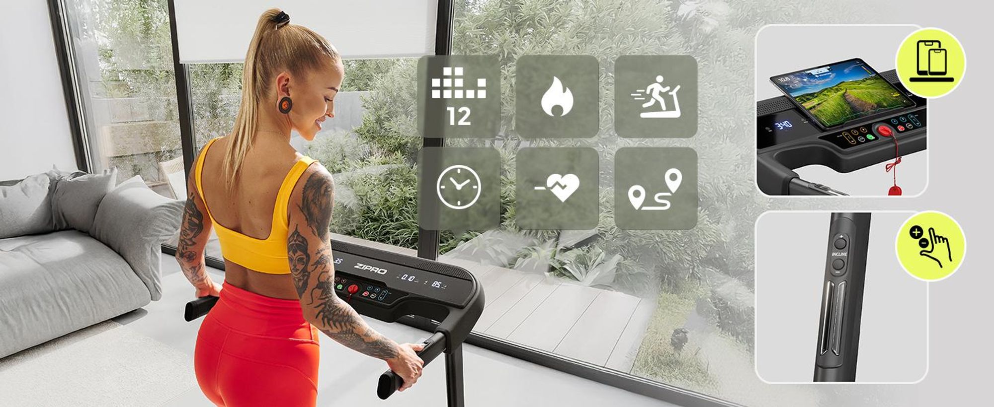 Zipro Pulse skladací bežecký pás pre domáci tréning, do 130 kg, nastaviteľný do 12 km/h, bežecký pás pre domácnosť Skladací so sklonom