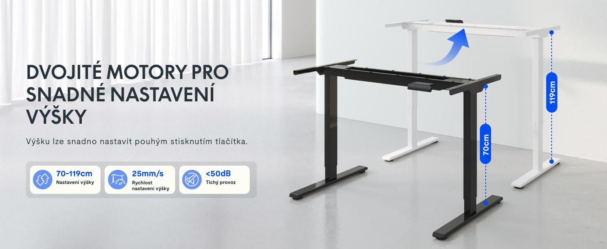 FlexiSpot E1 Pro Výškově nastavitelný stůl, duální motor, nosnost 100 kg, 4 paměťové ovládání, ochrana proti kolizi, elektrický rám stolu (šedý)