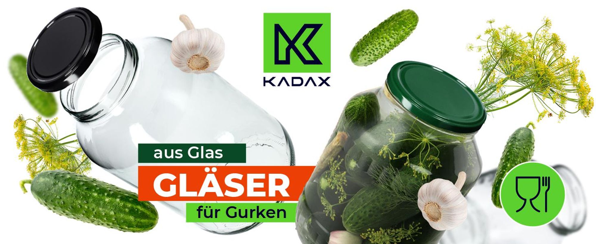 KADAX Einmachgläser mit weiß Deckel "Boro", Weckgläser, Einmachglas zum Einlegen, 89 mm, 1.7L, 4 Stück