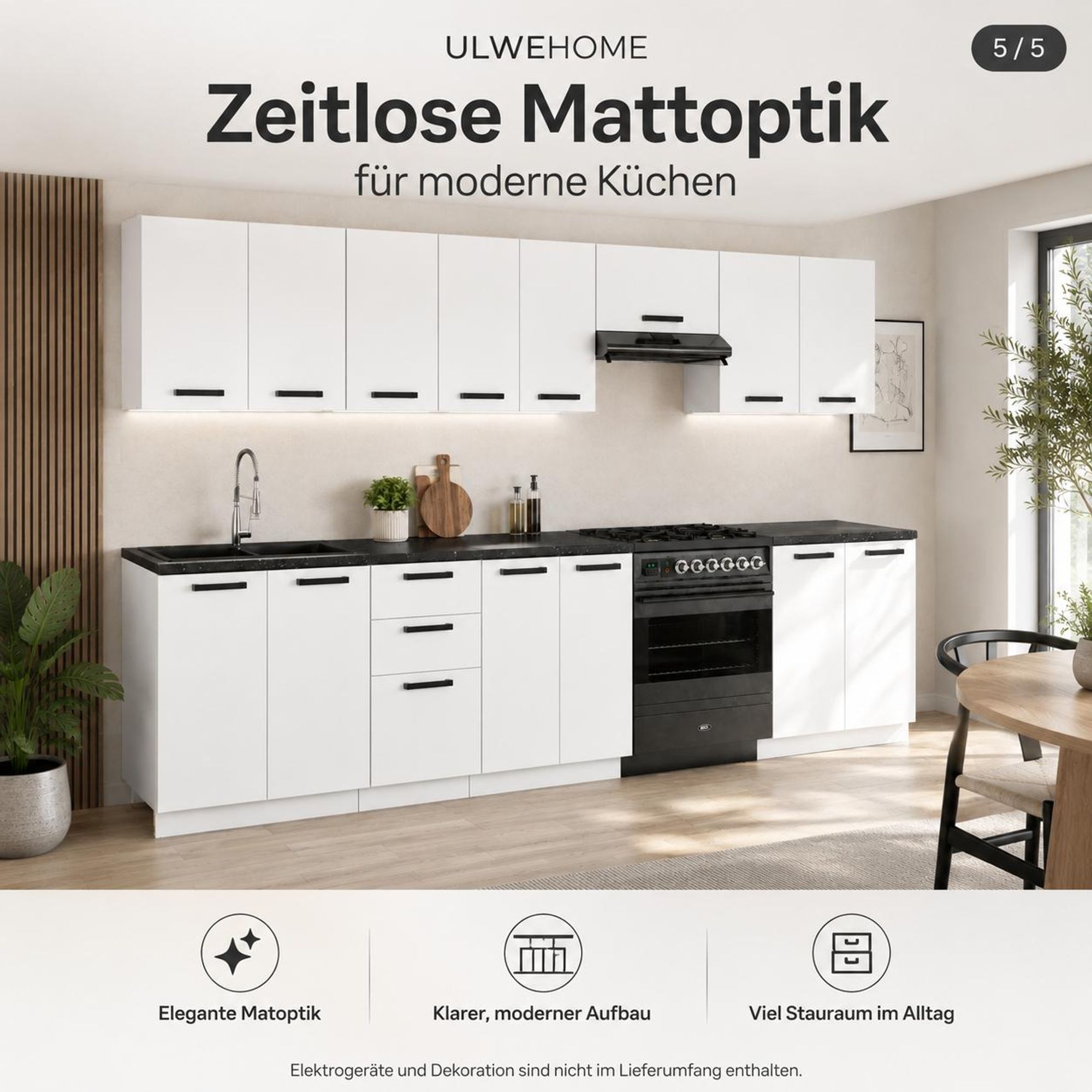 Küchenzeile 320 cm Weiß Matt: Moderne Optik & viel Stauraum