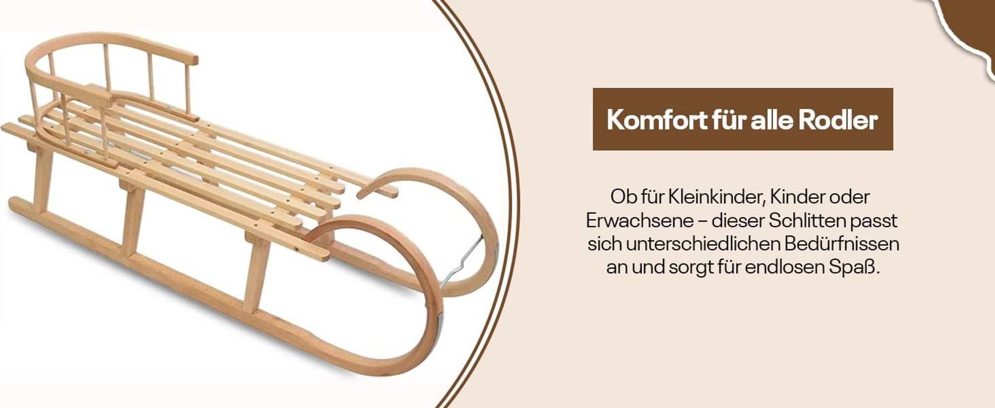 Holzschlitten | Hörnerrodel 120 cm mit Rückenlehne | Schlitten Kinder Holz | Kinderschlitten aus Holz | Perfekt für Winterabenteuer bis 200 kg
