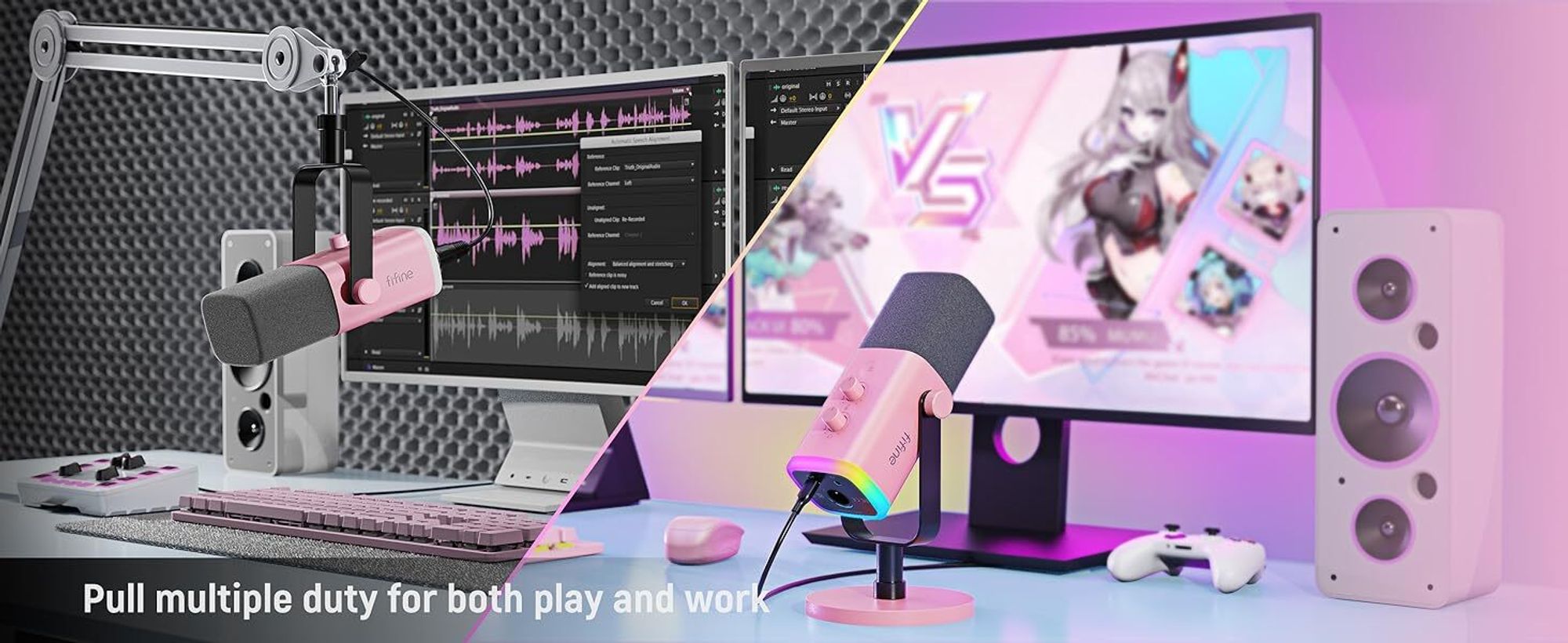 FIFINE XLR USB Dynamisches Mikrofon PC Gaming RGB Podcast Microphone mit Stummschaltung