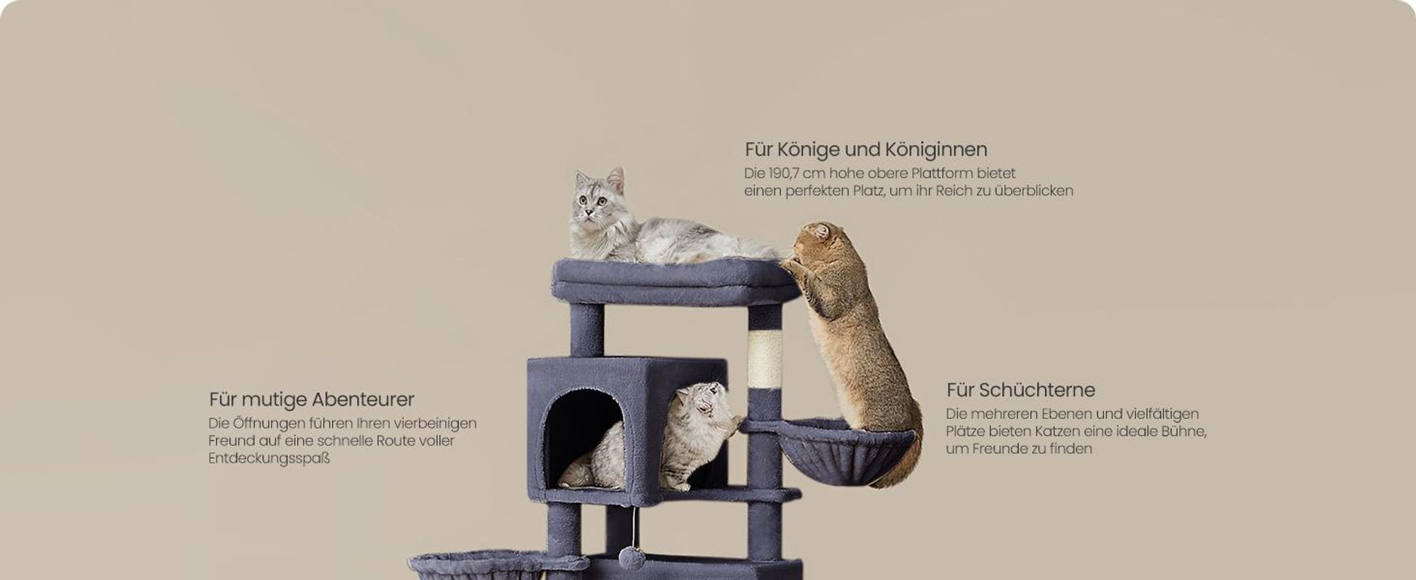 Feandrea Kratzbaum groß, XXL, mehrstöckiger Katzenbaum mit Höhlen und Liegemulden
