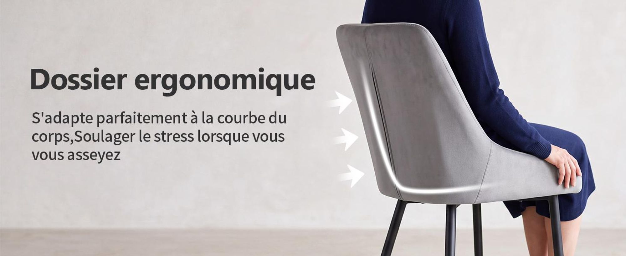 Duhome Lot de 2 chaises de salle à manger rembourrées en velours, chaises rétro avec pieds en métal, gris