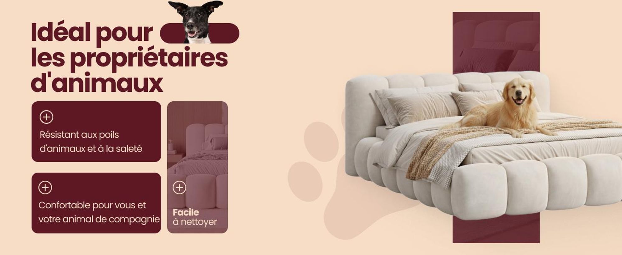 Chilly Möbel Design Lit Como - Lit rembourré avec coffre, sommier et tête de lit 180x200 cm / Bouclé / Marron