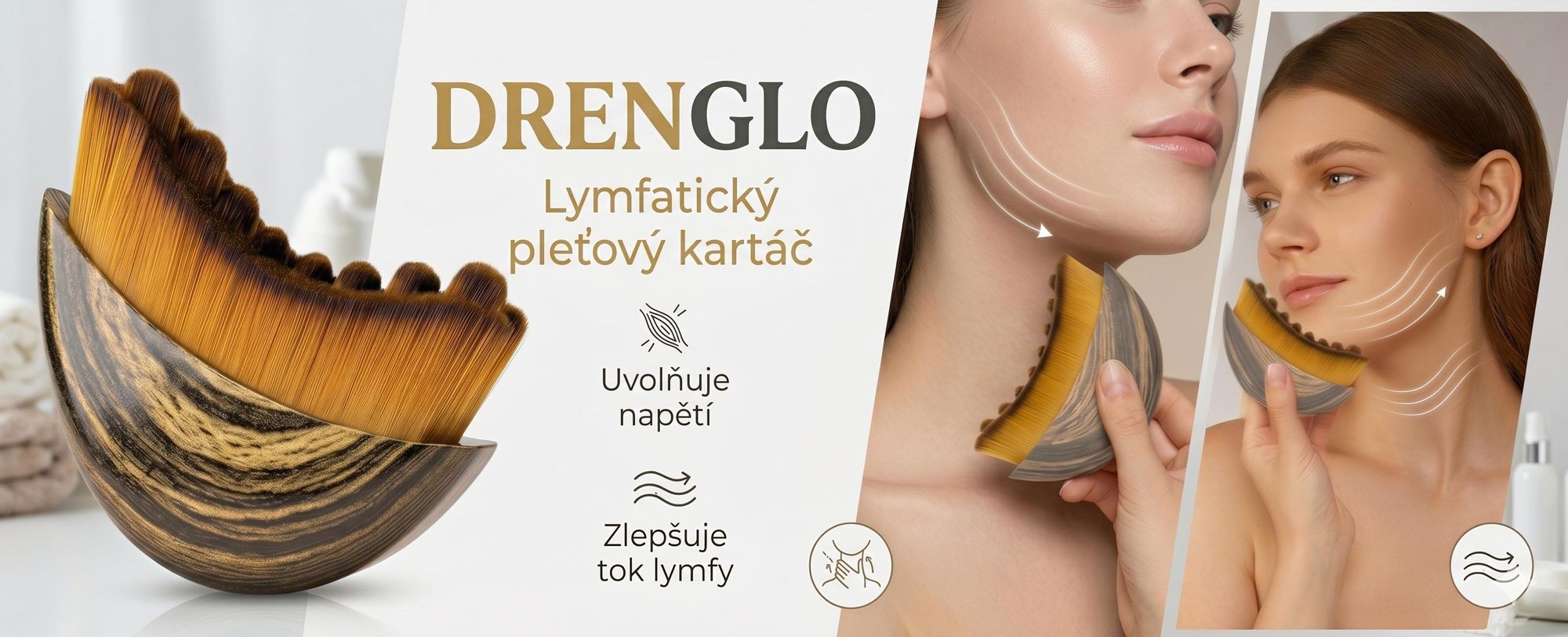 Kartáč na obličej pro lymfodrenáž k uvolnění napětí, lymfatický kartáč na obličej, lymfatický kartáč na obličej – DRENAGLO