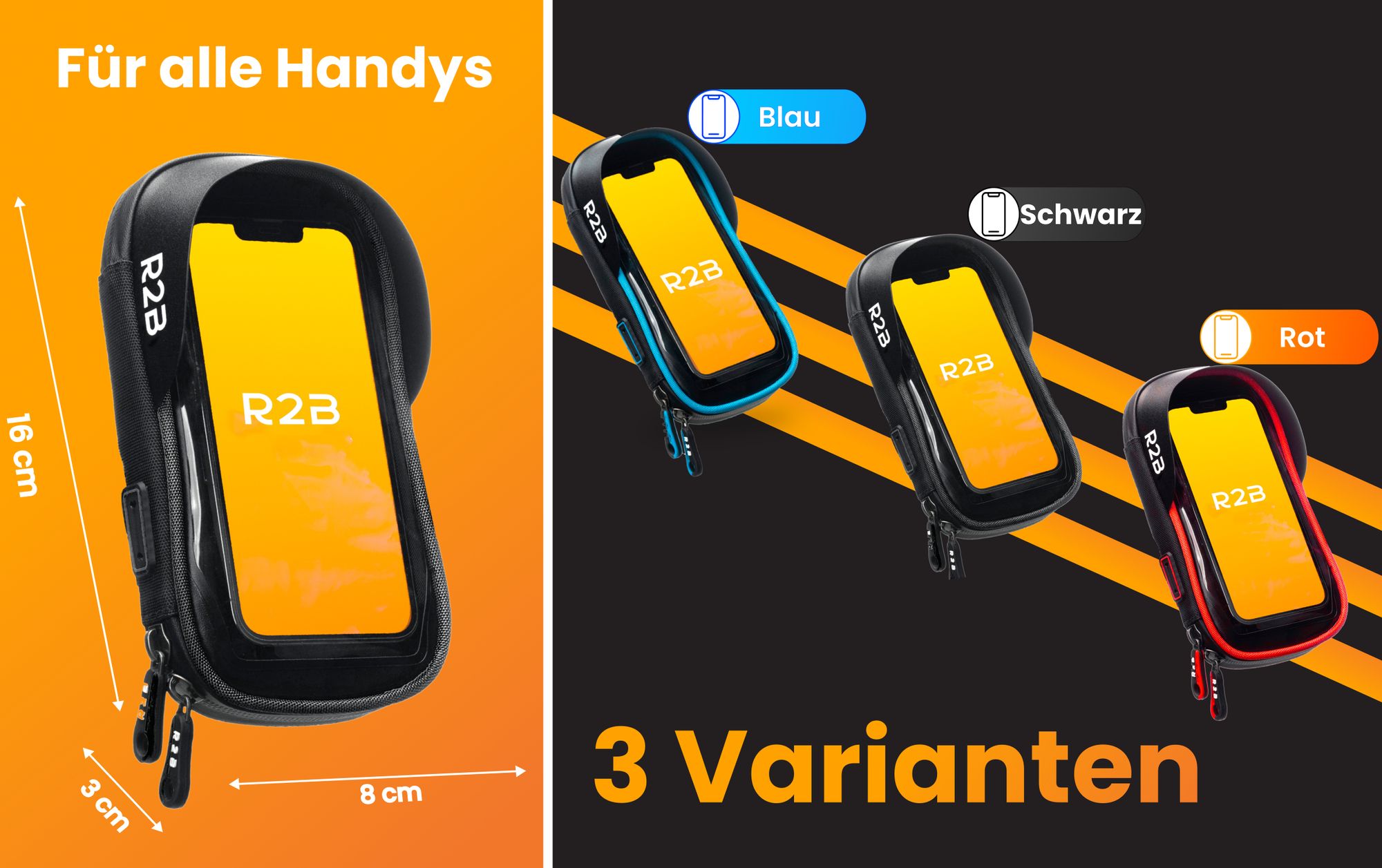 R2B Handyhalterung Fahrrad Wasserdicht - Universal fahrrad Handyhalterung, Handyhalter fahrrad für Mountainbikes, Motorräder und Motorroller