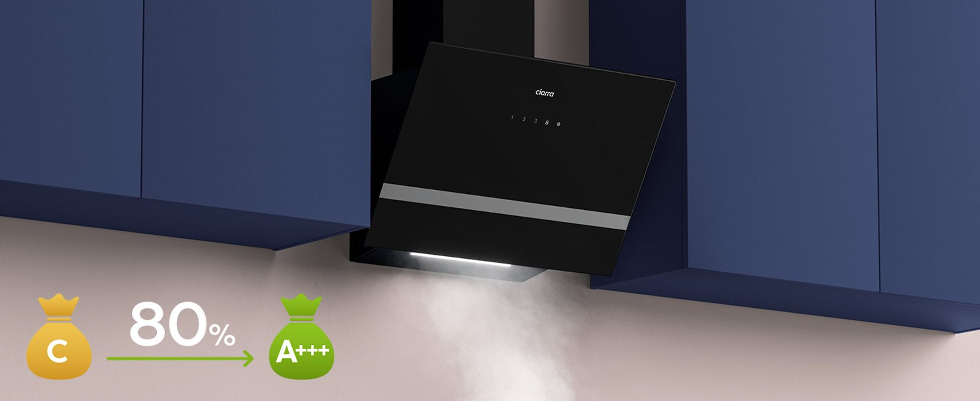CIARRA Kopffreihaube A+++ 650 m³/h Dunstabzugshaube 60cm WIFI + APP & Touch Control BOOST VM6736HB
