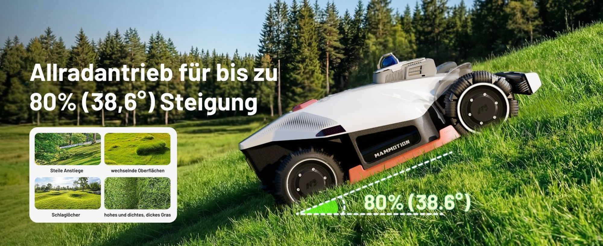 Mähroboter Mammotion LUBA 3 AWD 3000 mit Garage, ohne Kabel, für bis zu 3000 m², 360° LiDAR+NetRTK+KI Vision, 80% Steigung, Auto-Kartierung, 4G, APP