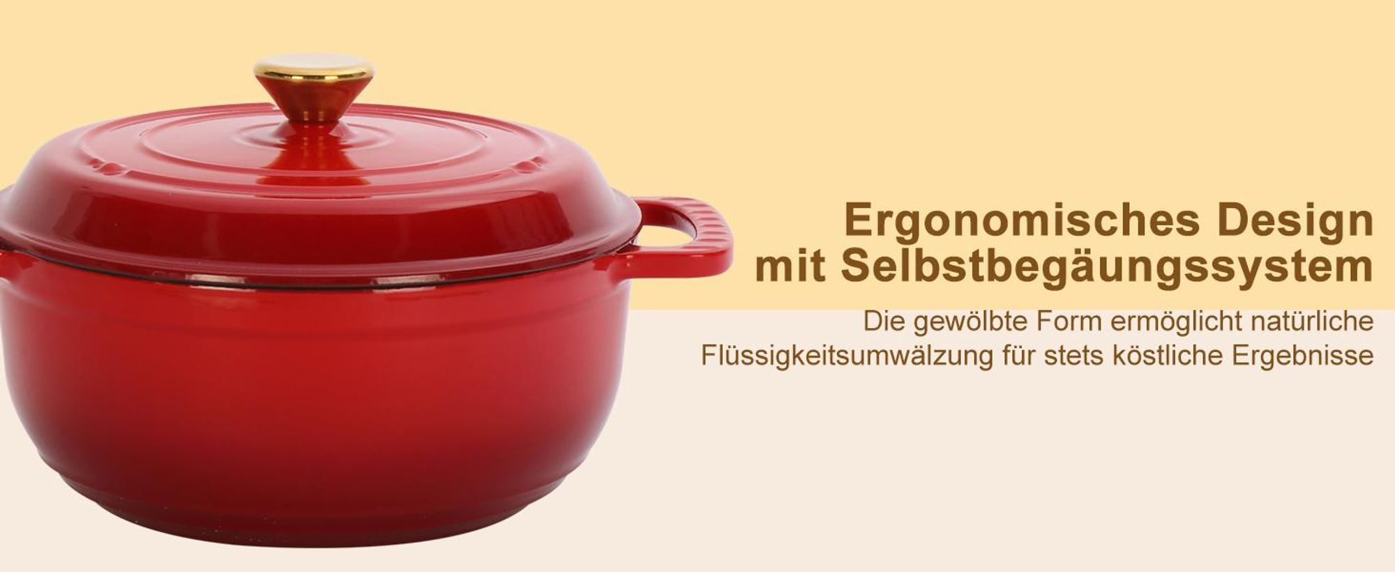 FCH Gusseisen Topf 26cm - 6QT-5.5L Emaille Bräter mit Deckel backofengeeignet - für Küche Backen Schmoren Braten (Rot)