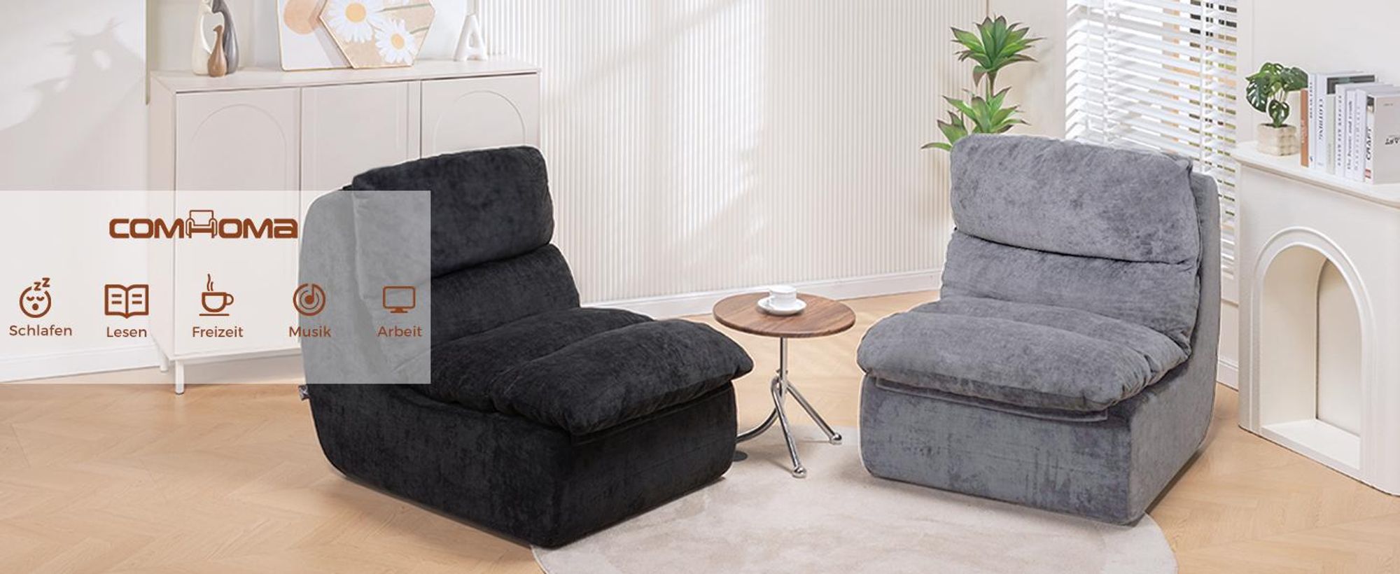 COMHOMA Sofa Relaxsessel TV-Sessel Fernsehsessel Ruhesessel mit tiefer Sitzfläche Einzelsofa Schaumstoffliege, Keine Montage, Grau