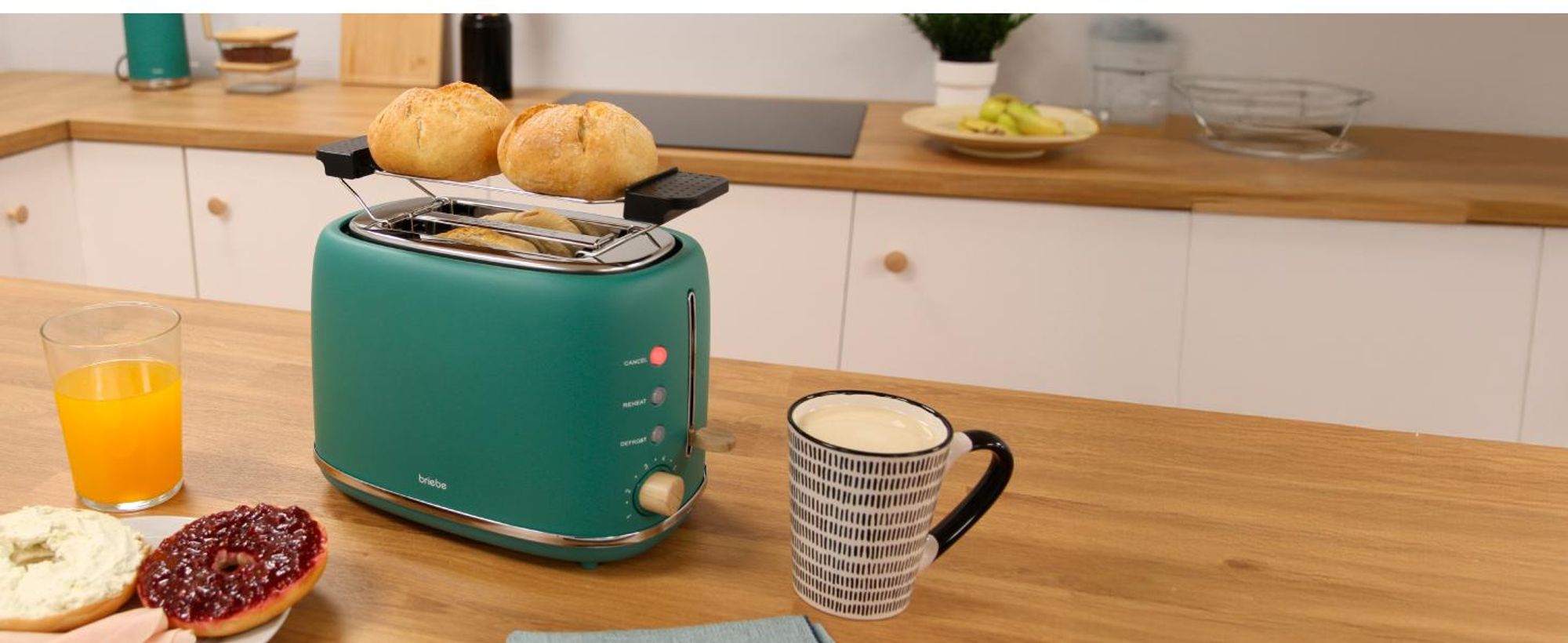 Briebe SKT1167GRE Nordic Set Toaster 2 Scheiben Breite Schlitze + Wasserkocher 1,7L Elektrischer Grün