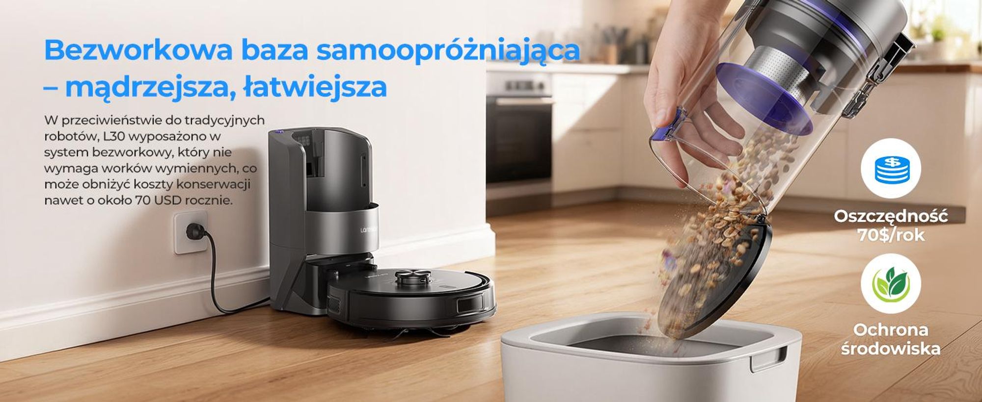 Robot odkurzający Laresar z nawigacją laserową, robot odkurzający o mocy 10 000 Pa, zamiatanie, odkurzanie i mycie – 4 w 1, model L30+