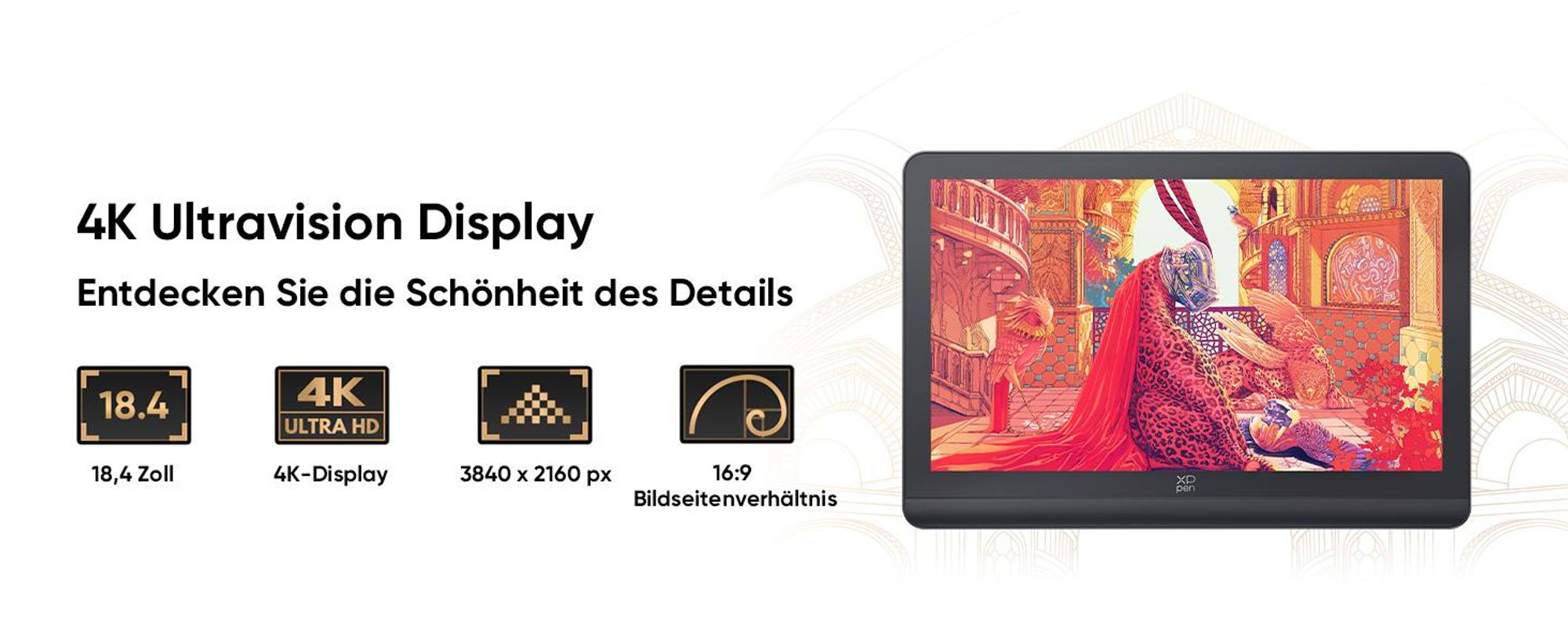 XPPen Artist Pro 19 (Gen 2), Verkabelt & Kabellos, 5080 lpi, 409 x 230 mm, USB/Bluetooth, 1 cm, Stift, Berührung