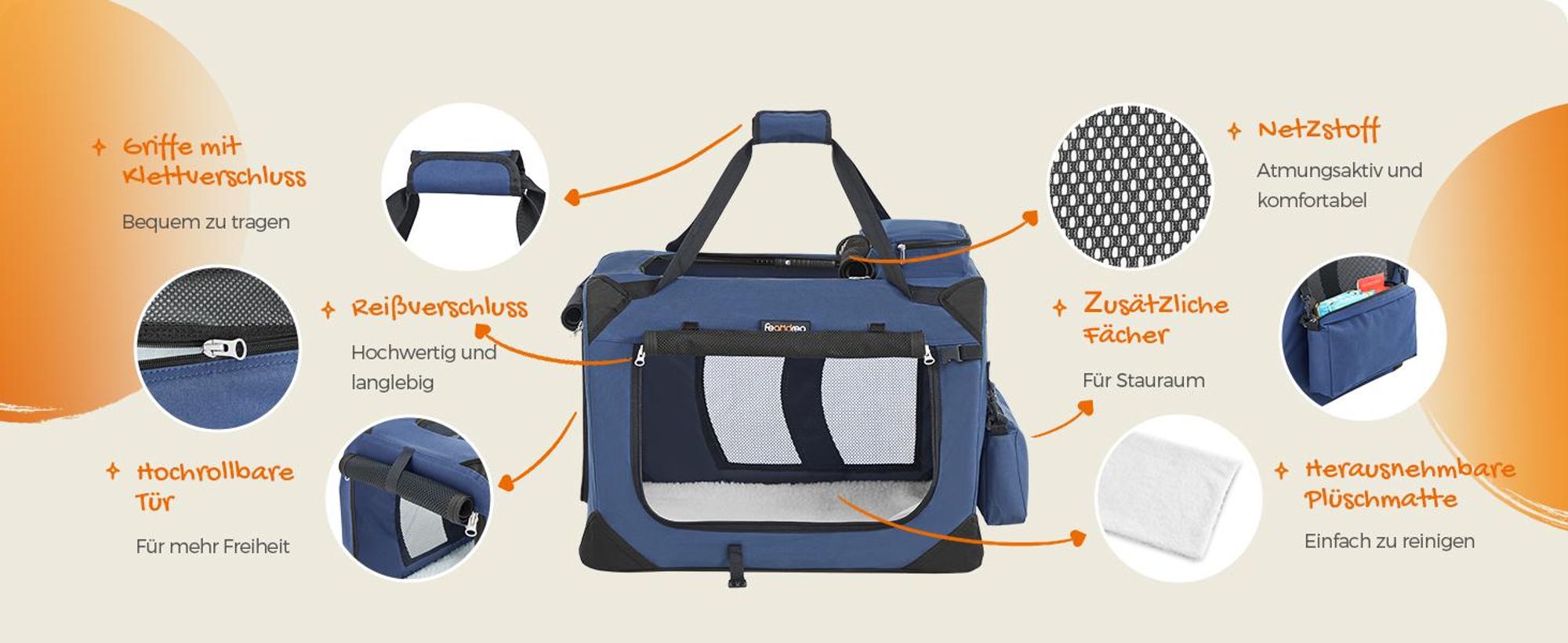 Feandrea S Transportbox faltbar Oxford-Gewebe,Netzstoff,atmungsaktiv,Dunkelblau