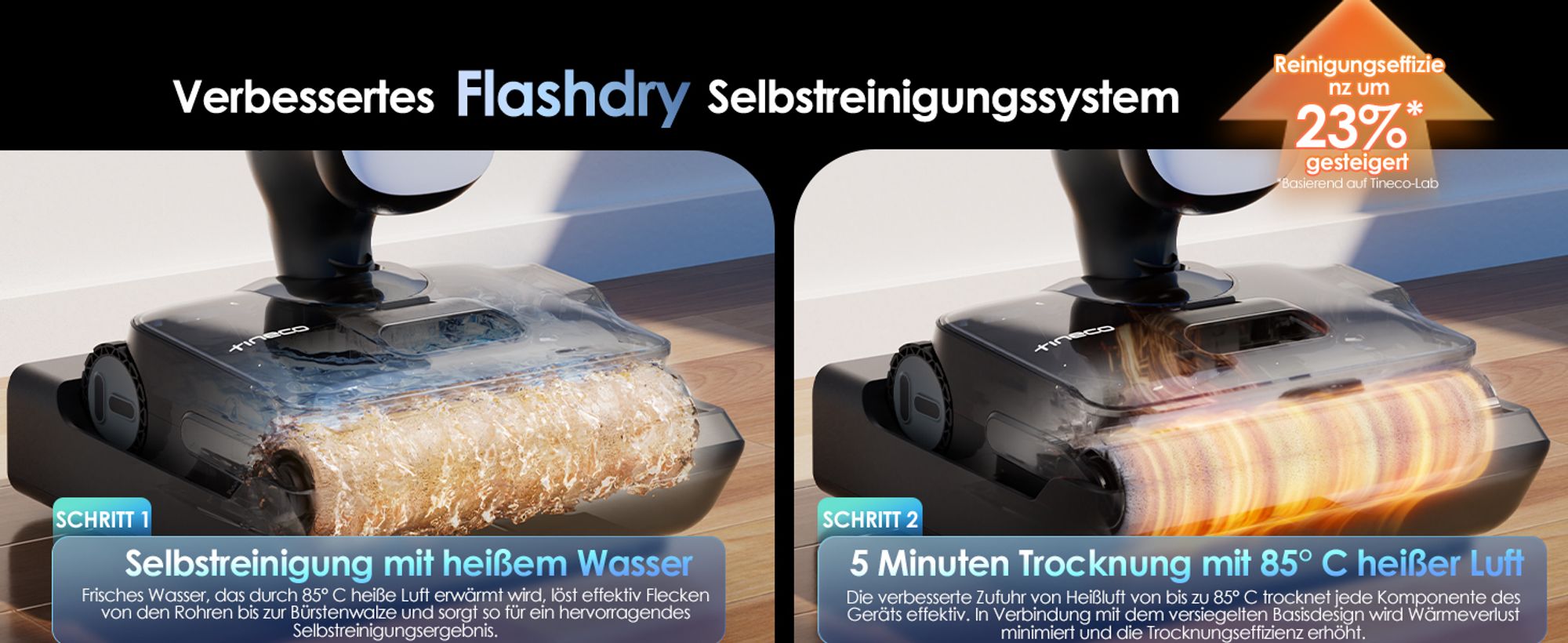 Tineco Floor One S9 Artist Nass Trockensauger, 22kPa 360° SmoothDrive, Anti-Tangle, Selbstreinigung, 50 Min. Laufzeit Beidseitige Reinigen, Stilvoller