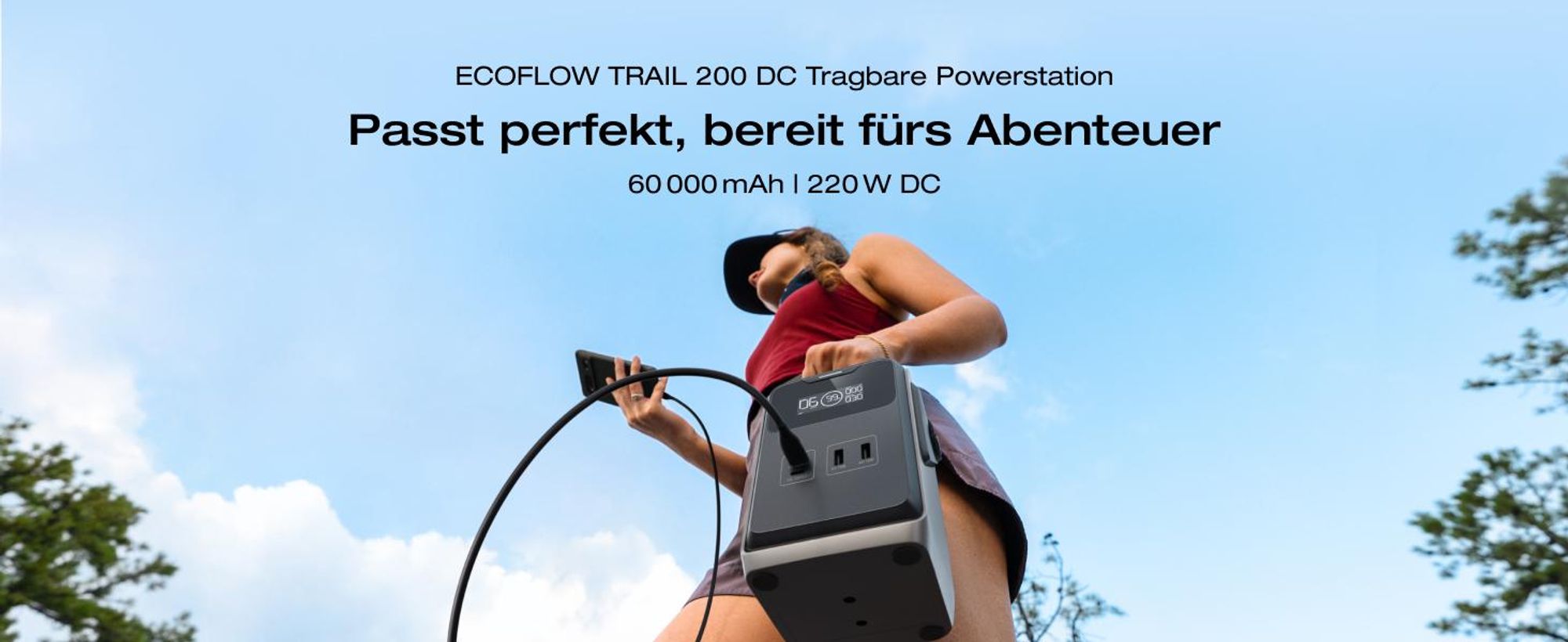 ECOFLOW TRAIL 200DC Tragbare Powerstation, 192 Wh, ultraleichte LFP-Batterie mit Griff, 220 W Solar-Generator, Schnellladung, 4 Ausgänge, stoßfest