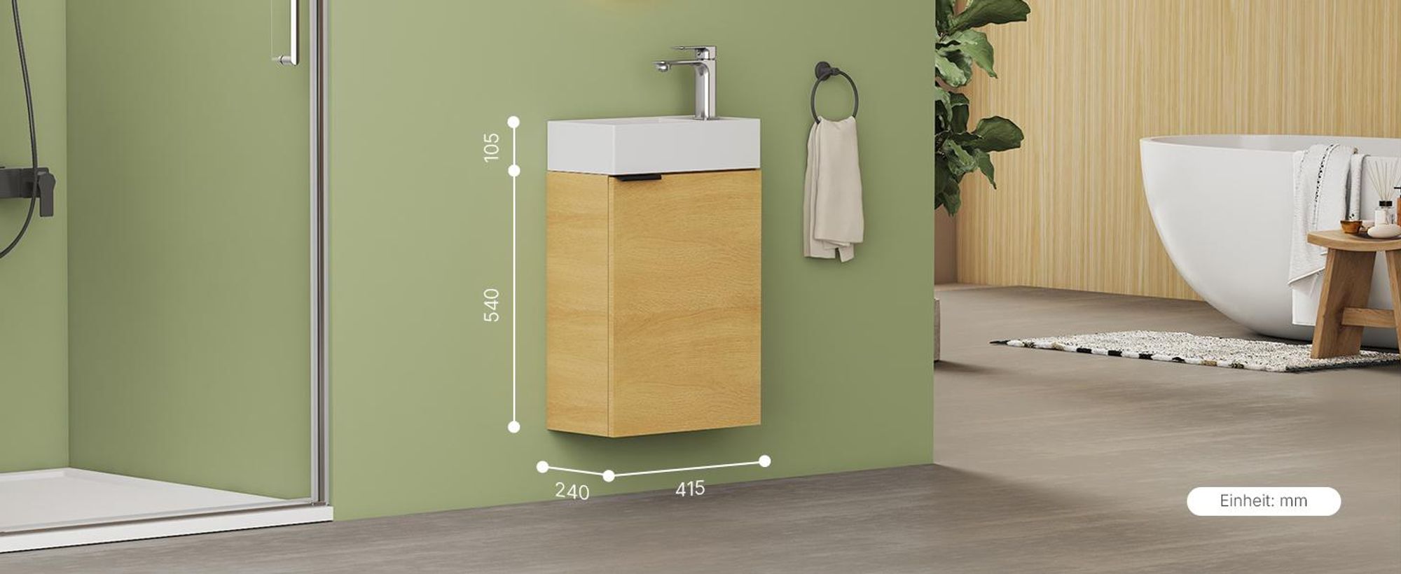 EMKE Waschbeckenunterschrank mit waschbecken 417×240×646 mm inkl. Armatur, Badmöbelset Waschtischunterschrank verstellbarer Einlegeboden Eiche Natur