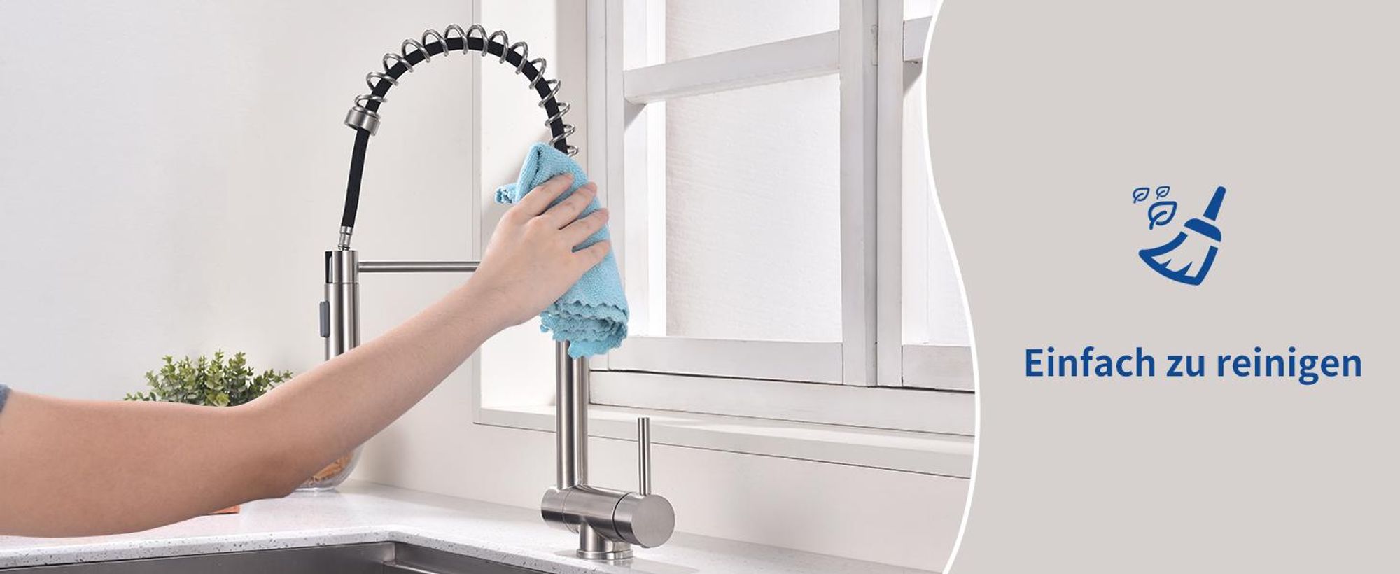Homelody Vorfenster Küchenarmatur 90° Faltbar 360° Drehbare Hochdruck Edelstahl 304 Wasserhahn Küche mit Brause Ausziehbar 2 Strahlarten Gebürstet