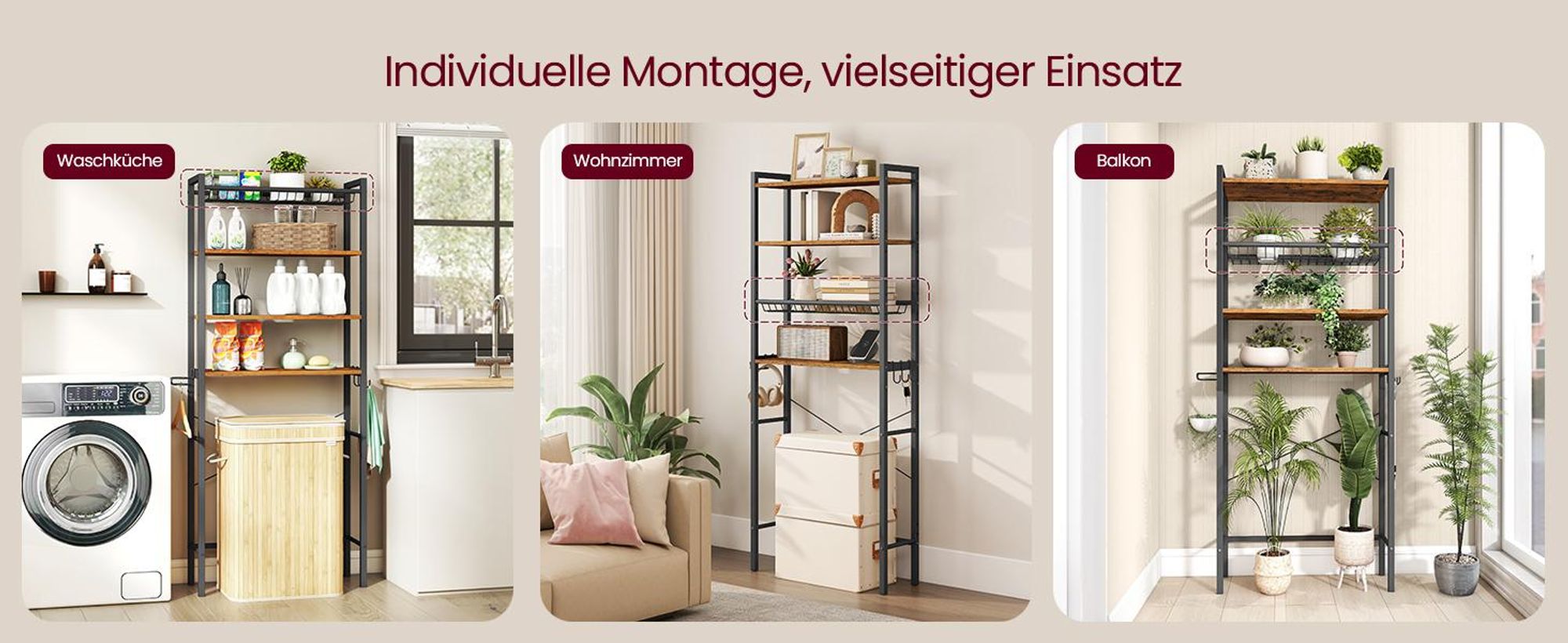VASAGLE Toilettenregal, Badezimmerregal mit verstellbaren Ablagen, Gitterkorb, Föhnhalter, Haken