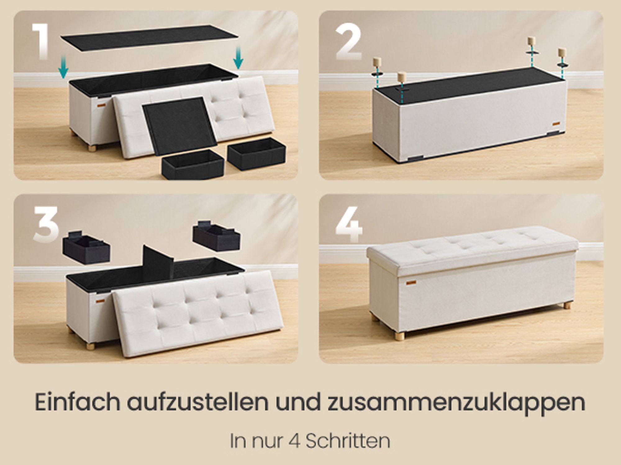 SONGMICS Sitzbank mit Stauraum, Hocker faltbar, 38 x 110 x 40 cm, Aufbewahrungsbox mit Deckel, Fußhocker 112 L, Samt, bis 300 kg belastbar