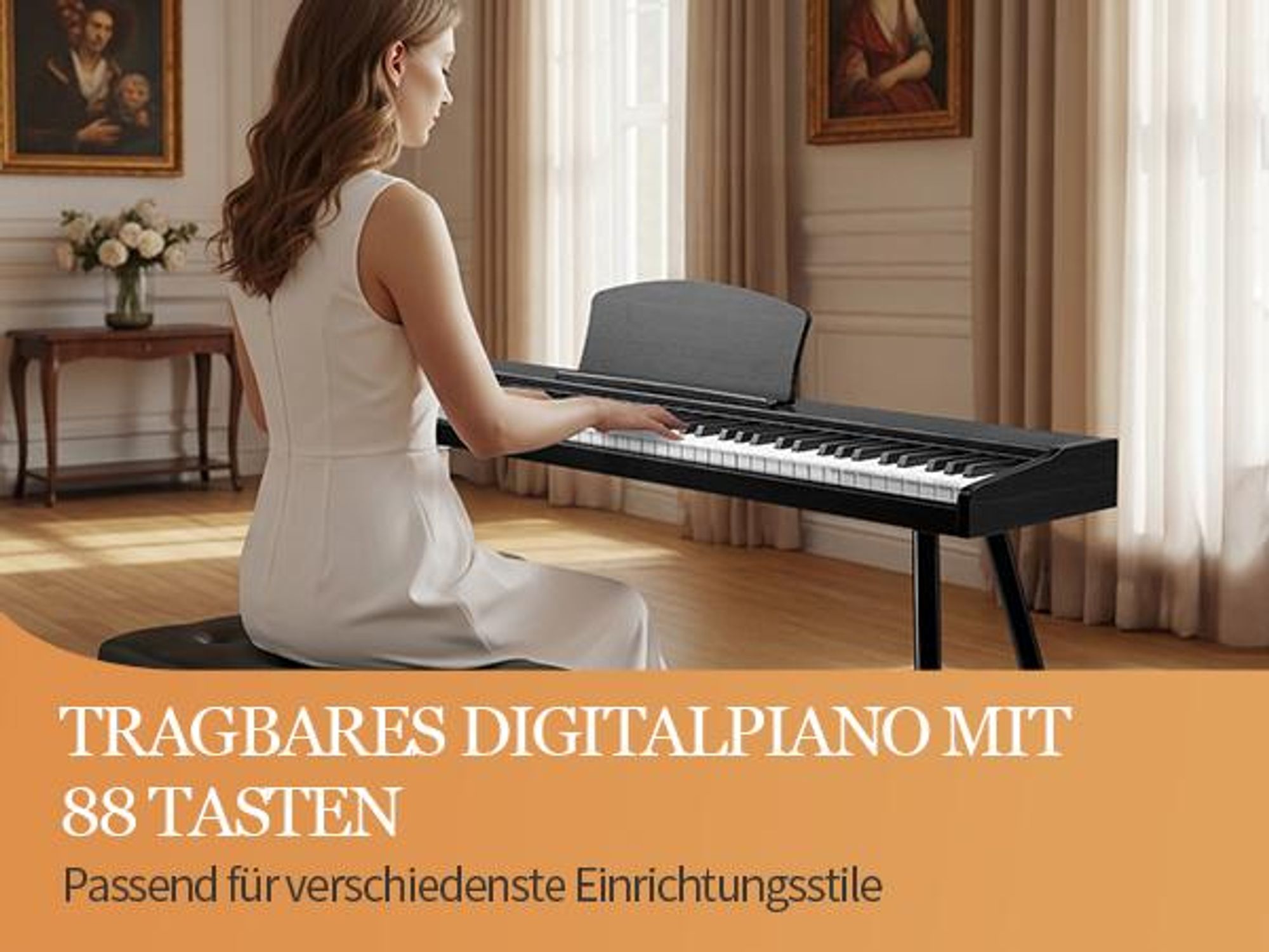 FCH 88-Tasten E-Piano halbgewichtete Tasten, Digital Keyboard mit Dual-Bluetooth, Aufnahmefunktion, Transponierung & Dual-Keyboard-Funktion,Schwarz