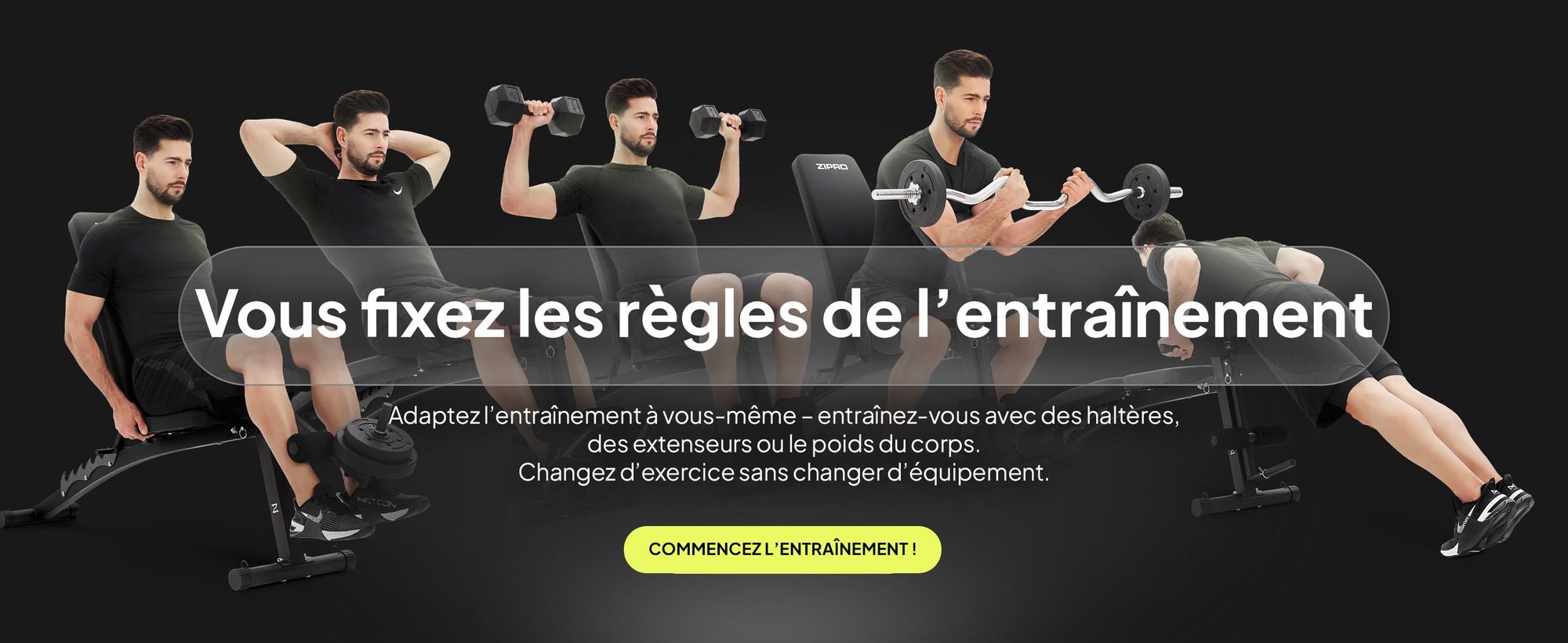 Zipro Volume Banc d'entraînement multifonctionnel avec presse à jambes et banc de curl pour biceps pour l'entraînement de tout le corps, banc réglable, noir, capacité de charge 230 kg