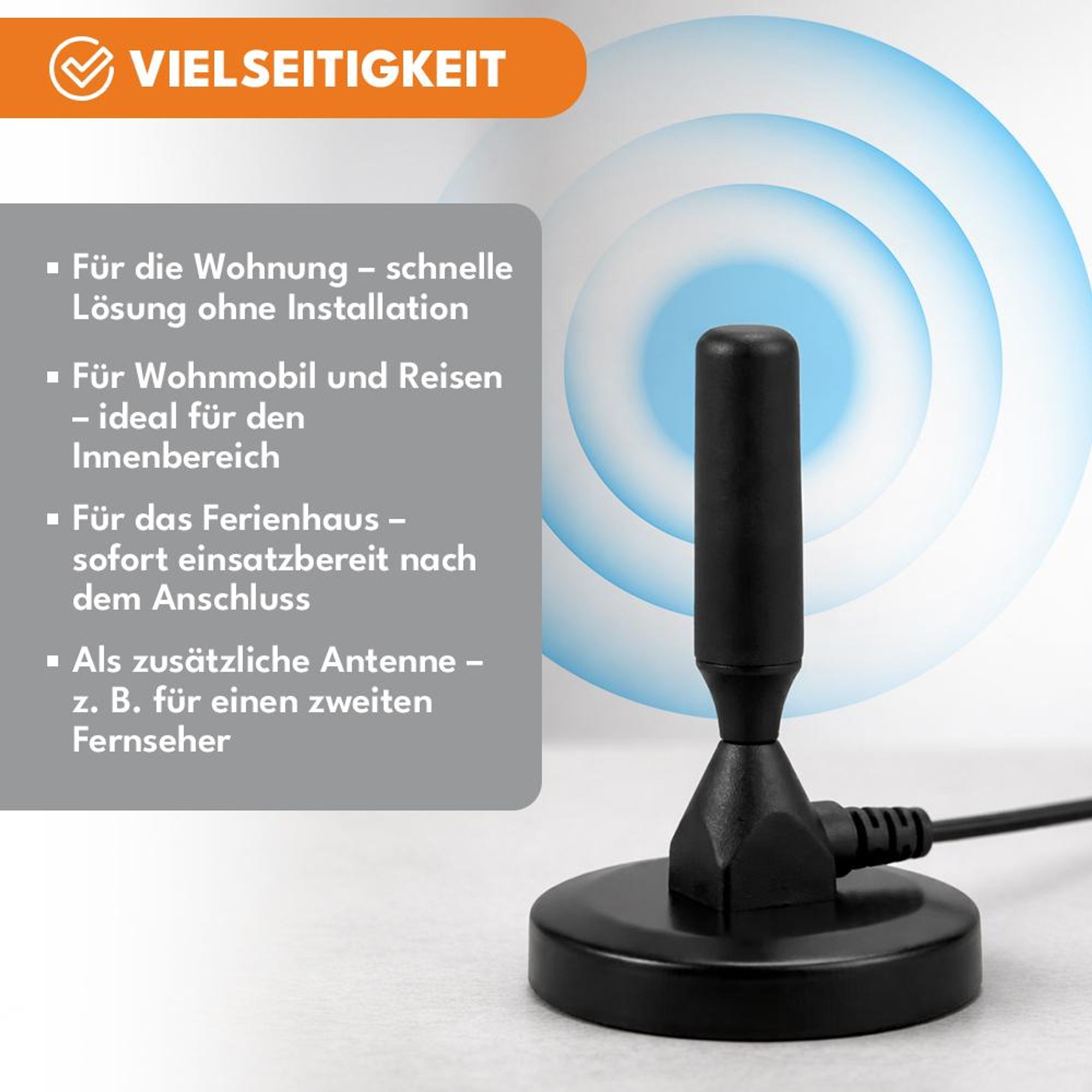 KRUMAD DVB-T2 Antenne mit Verstärker, Zimmerantenne für TV, Antennenverstärker für Digital TV, Empfang ohne Kabel & Satellit, VHF UHF, Schwarz