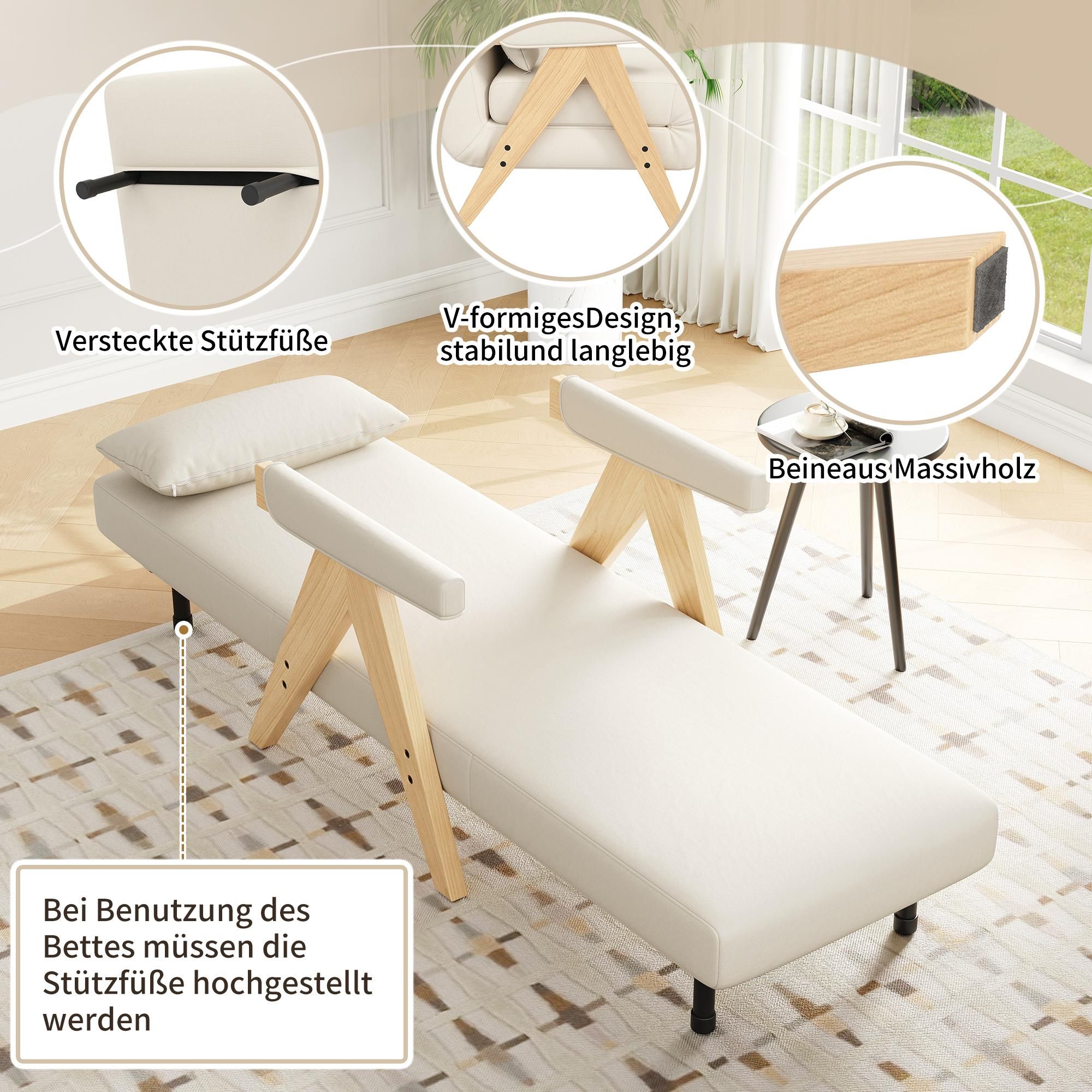Merax Loungesessel 3-in-1 Klappbarer Umbausessel mit Schlaffunktion, Schlafsessel mit 6-fach verstellbare Rückenlehne, Natur