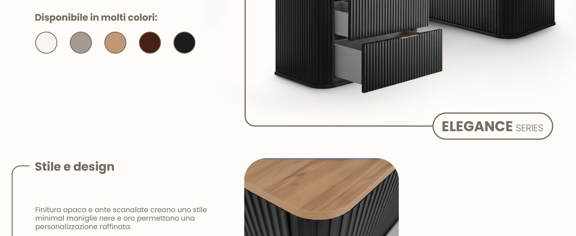 Mobile da bagno - 80 CM - Nero opaco - MDF - 2 cassetti