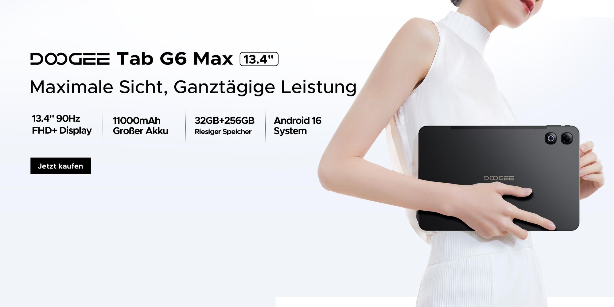 DOOGEE Tab G6 Max Tablet,Android 16, 13,4 Zoll, 32(6+26)GB+256GB/2TB TF, 4G LTE, 90Hz,11000mAh/18W,Widevine L1, 5G WiFi